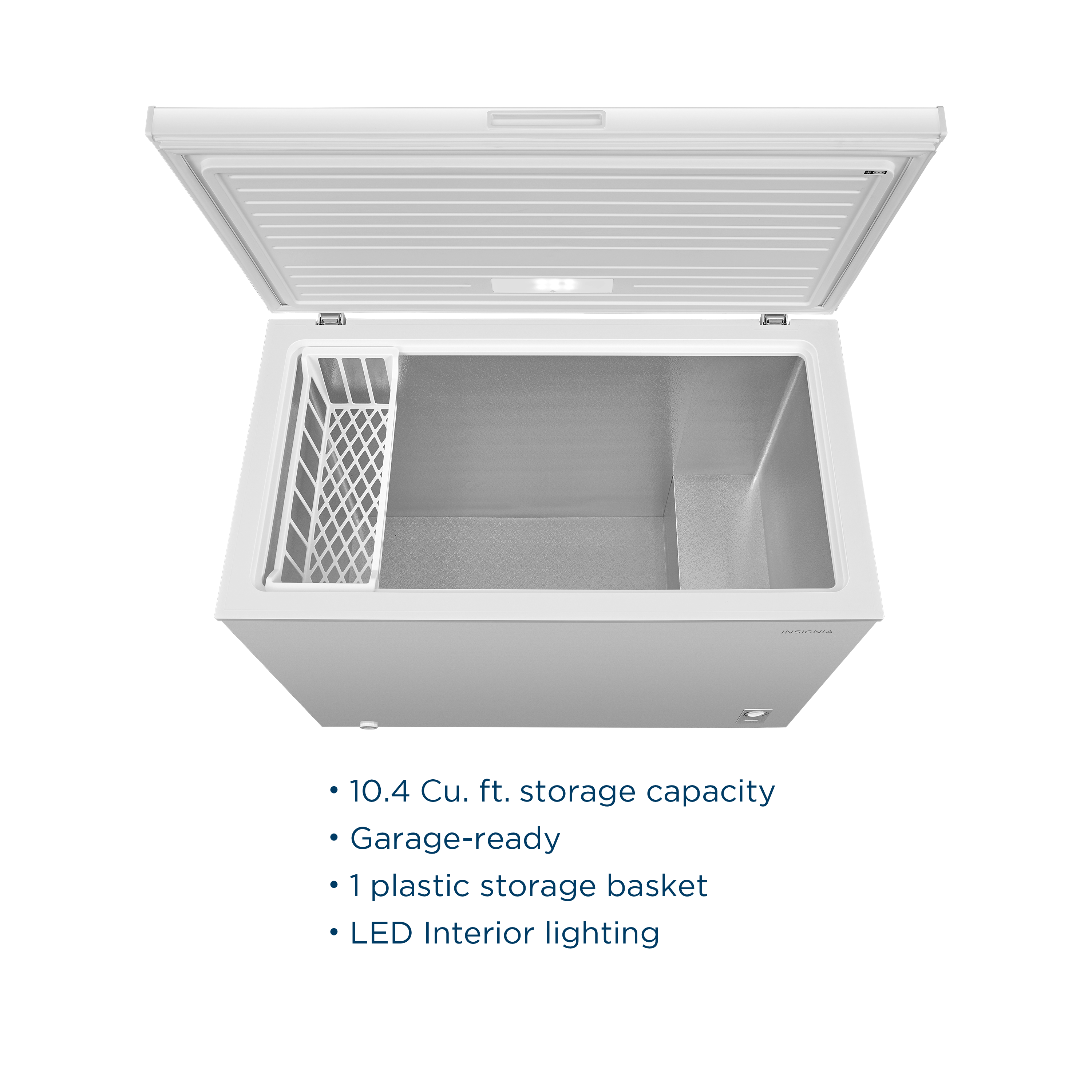 - 10.4 Cu. ft. storage capacity
- Garage-ready
- 1 plastic storage basket
- LED Interior lighting