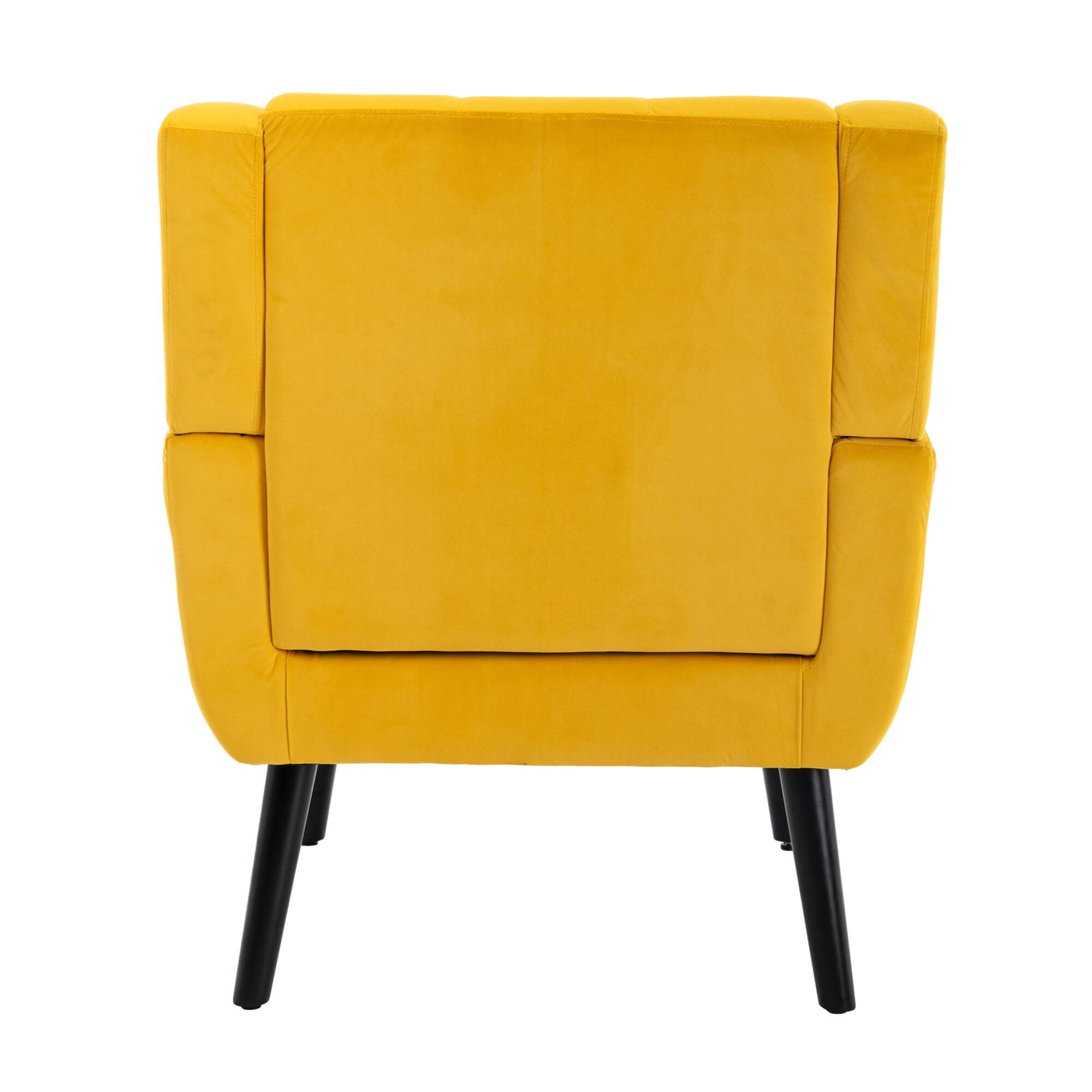 Back. GOODSILO - Luxury Velvet Upholstered Accent Chair with Ergonomic Design for Living Room and Bedroom Comfort - Yellow.