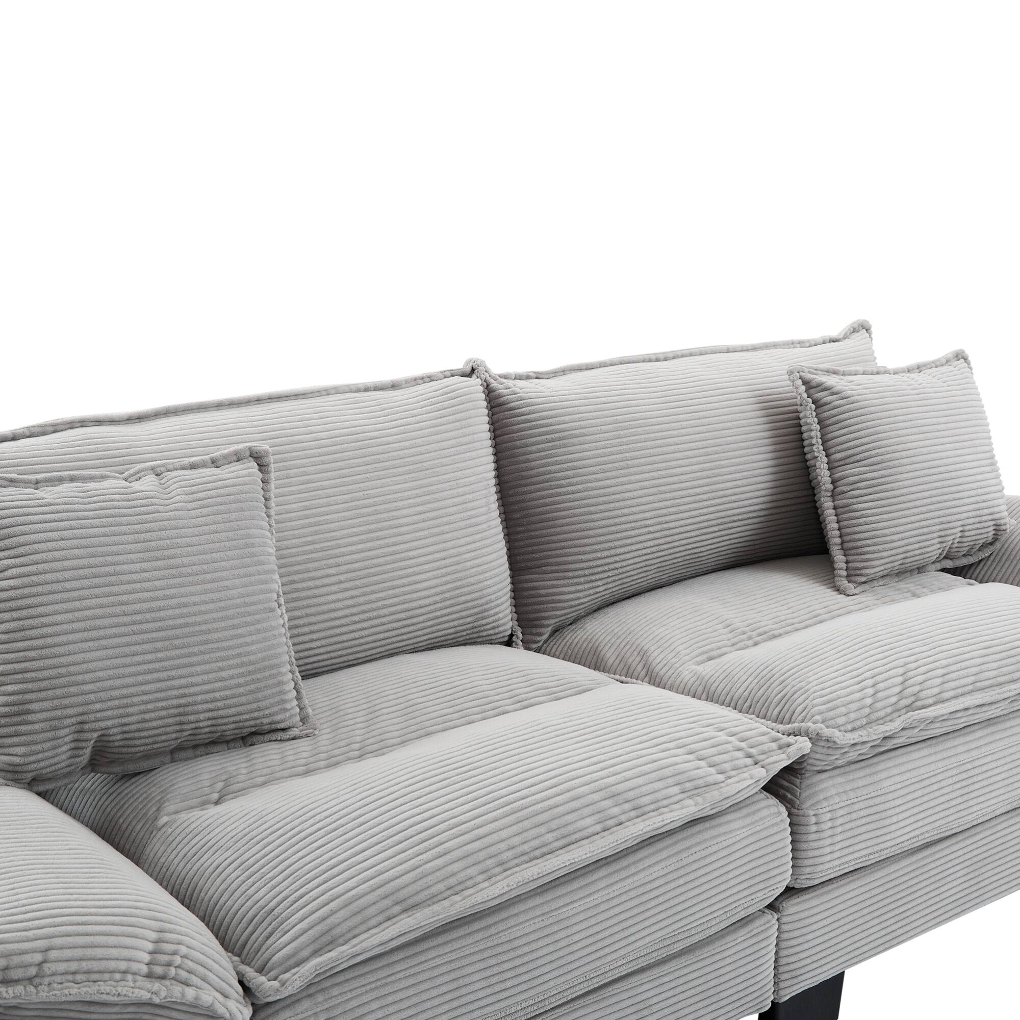 Alt View 4. GOODSILO - Plush Corduroy Convertible Sofa Bed | Deep-Seating Sleeper with Accent Pillows for Home & Office - Light Grey.