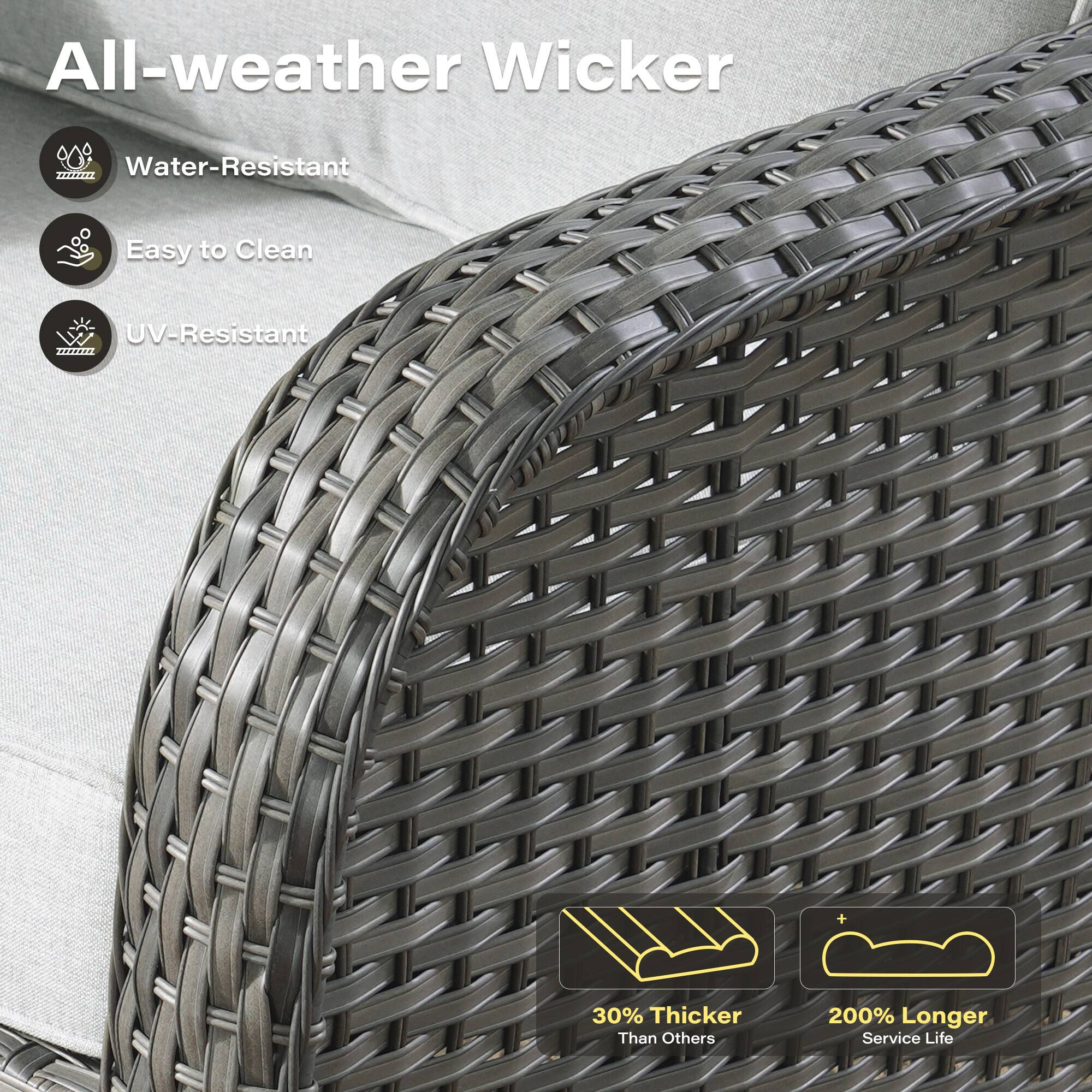 All-weather Wicker

- Water-Resistant
- Easy to Clean
- UV-Resistant

30% Thicker Than Others

200% Longer Service Life