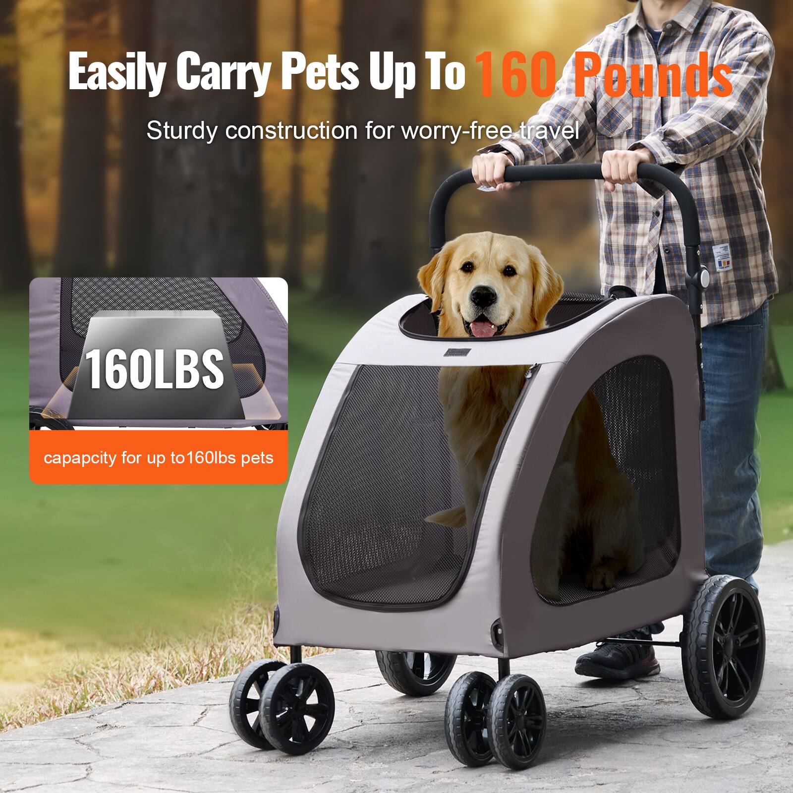 Easily Carry Pets Up To 160 Pounds  
Sturdy construction for worry-free travel  
160LBS capacity for up to 160lbs pets
