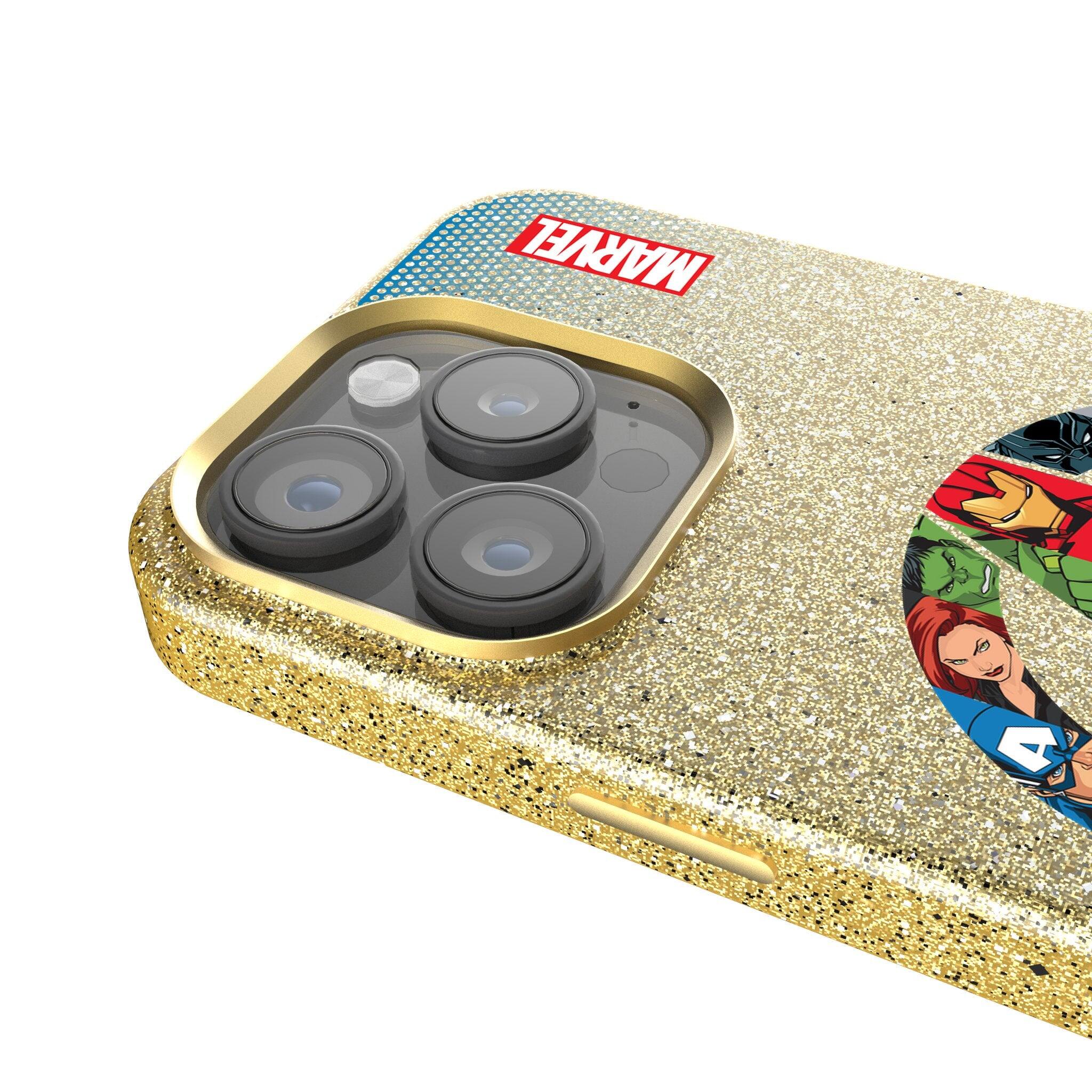 Back. Keyscaper - Marvel Grid Gold Bling Phone Case - Apple iPhone 14 - Avengers.