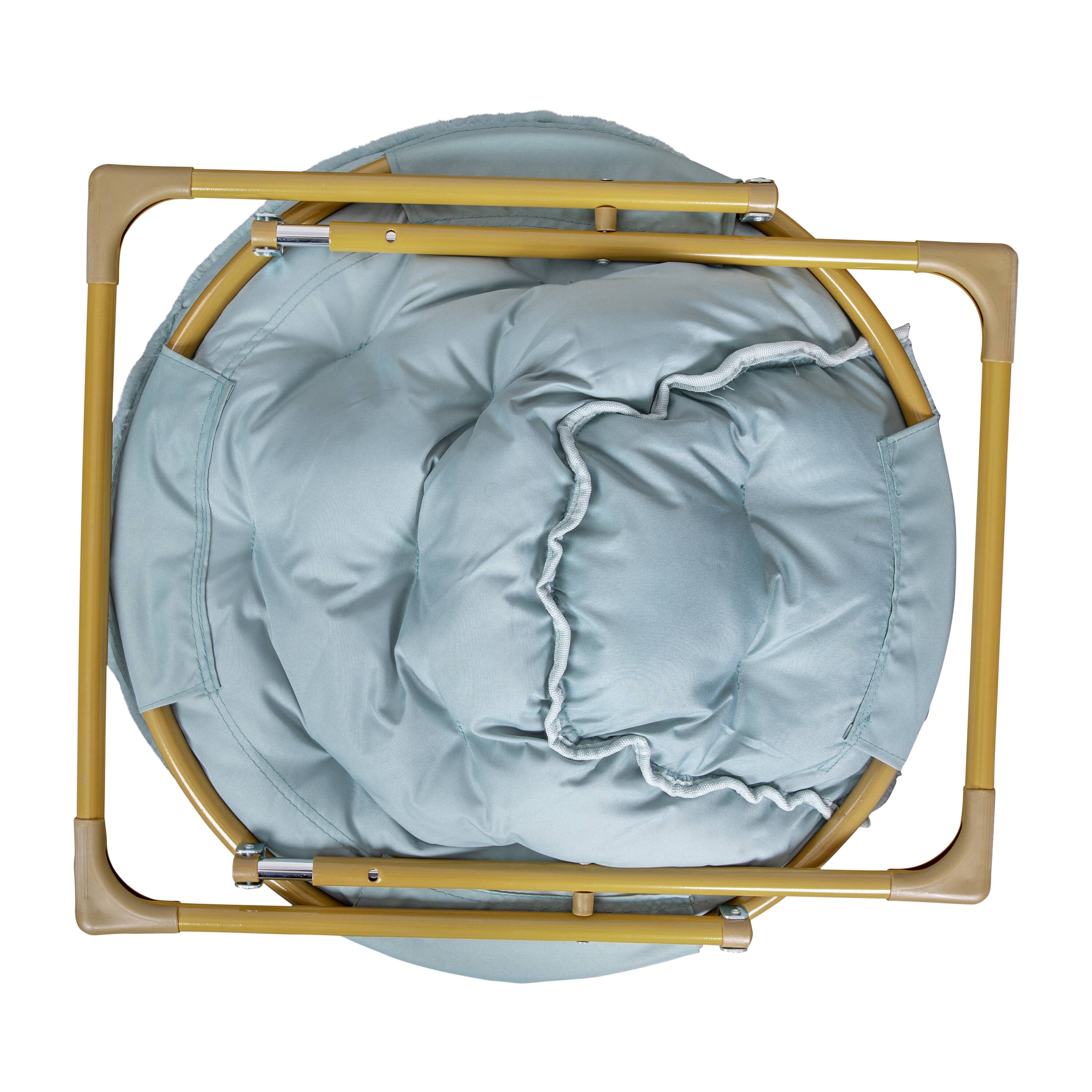 Alt View 10. Emma + Oliver - Ersa Oversize Folding Saucer Chair with Cozy Faux Fur Cushion and Metal Frame for Dorms, Bedrooms, Apartments and More - Dusty Aqua Faux Fur/Soft Gold Frame.