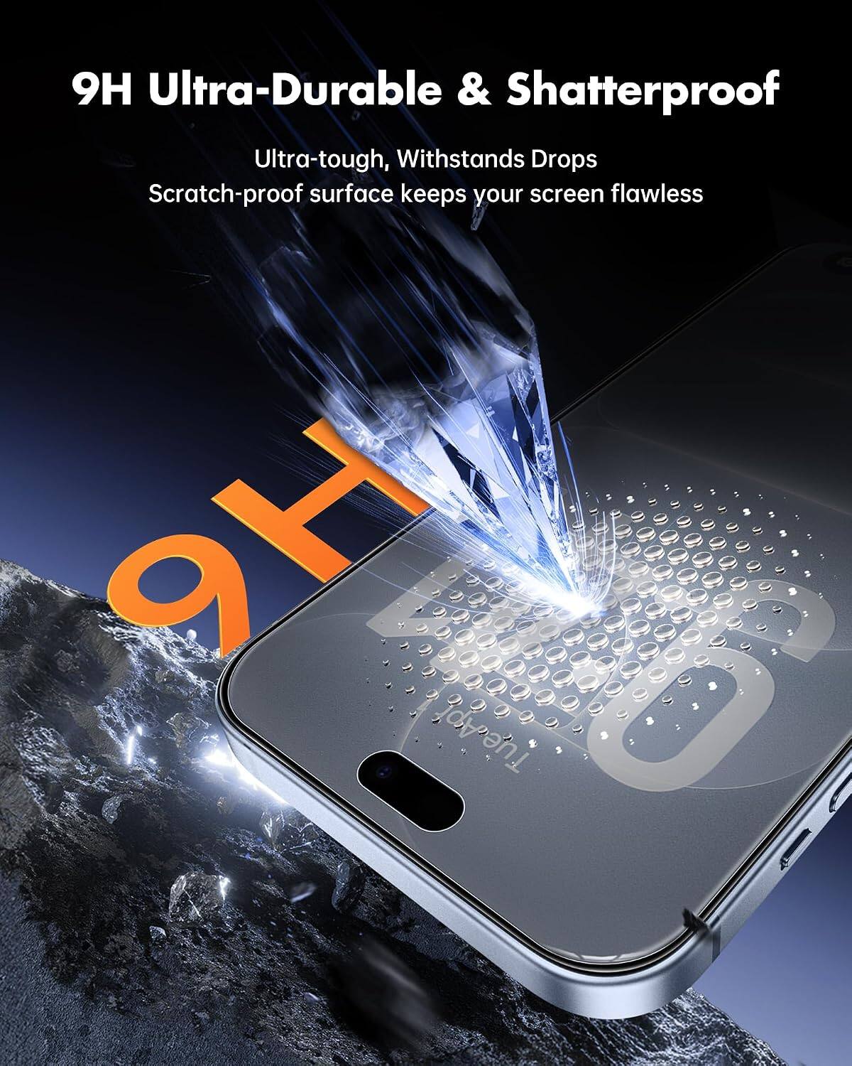 9H Ultra-Durable & Shatterproof  
Ultra-tough, Withstands Drops  
Scratch-proof surface keeps your screen flawless