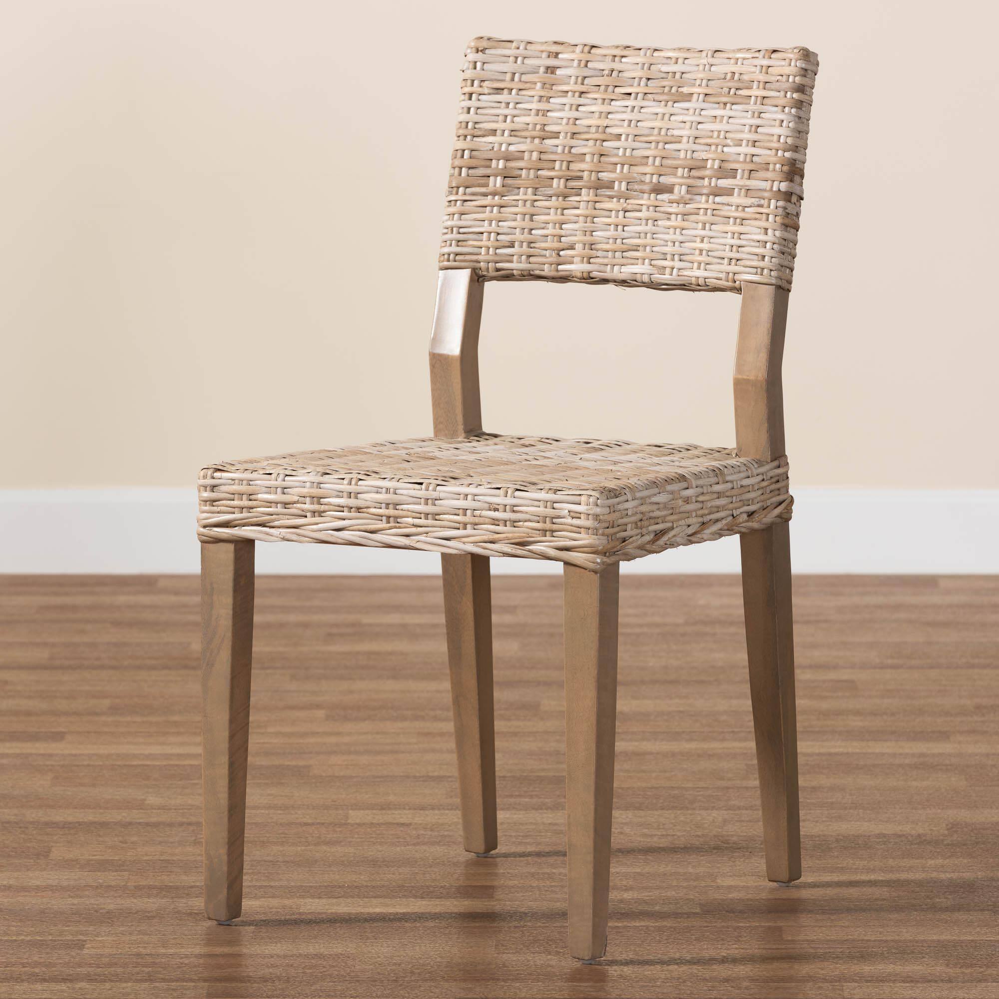 Alt View 5. bali & pari - Barossa Bohemian Kubu Rattan and Mahogany Wood Dining Chair - Kubu Grey/Rustic Taupe.