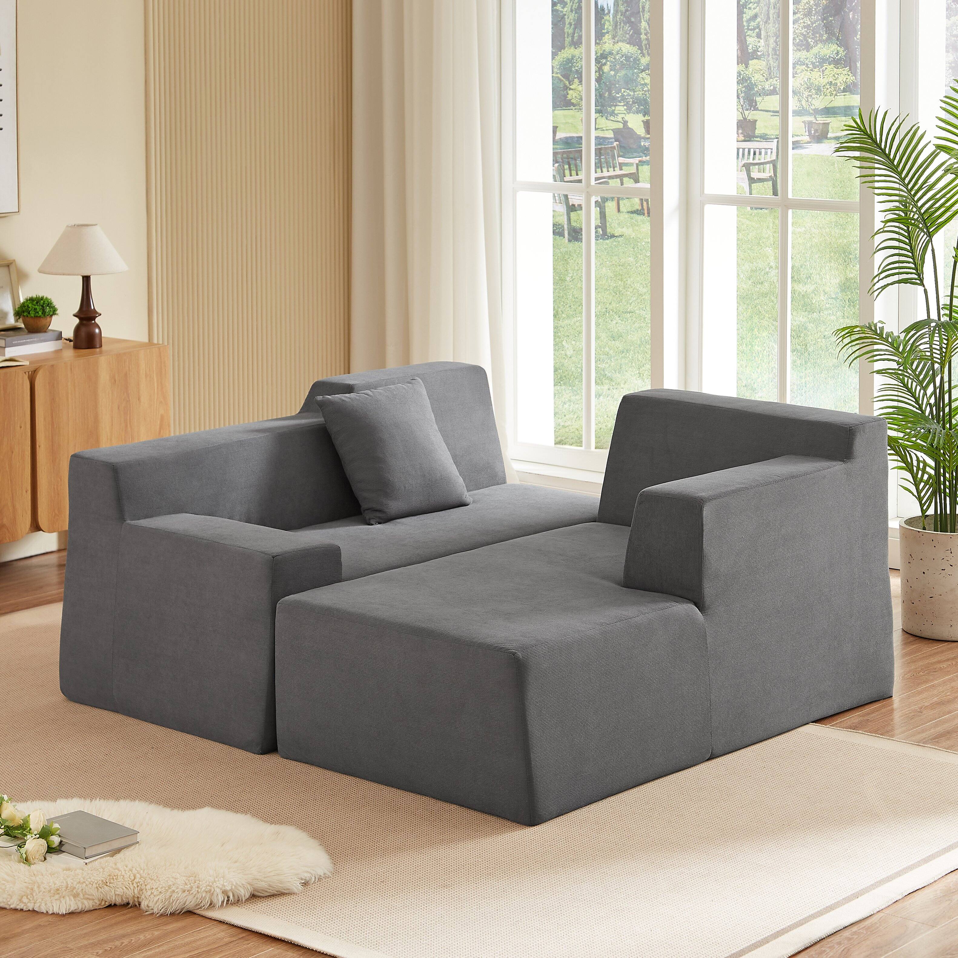 Left. Anysun - Anysun L-Shaped Design Right-Facing Modern Minimalist Corduroy High Raised Thickened Back Sofa - Dark Gray.