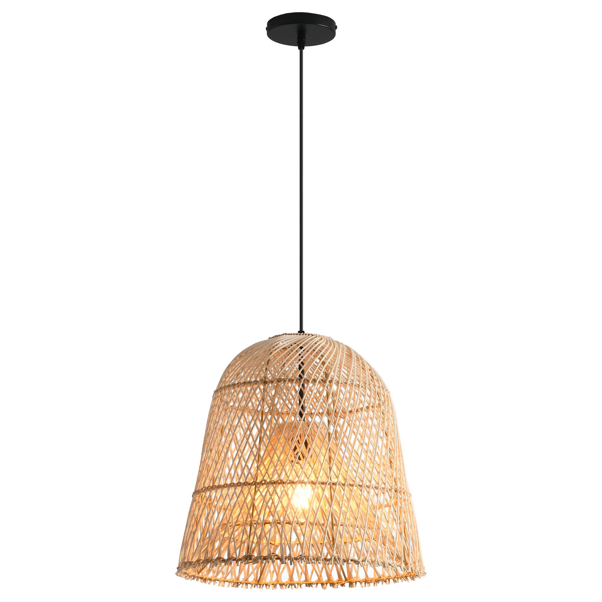 Alt View 5. Parrot Uncle - 1-Light Coastal Retro Brown Rattan Hand-Woven Cloche Hanging Basket Pendant Light - Brown.