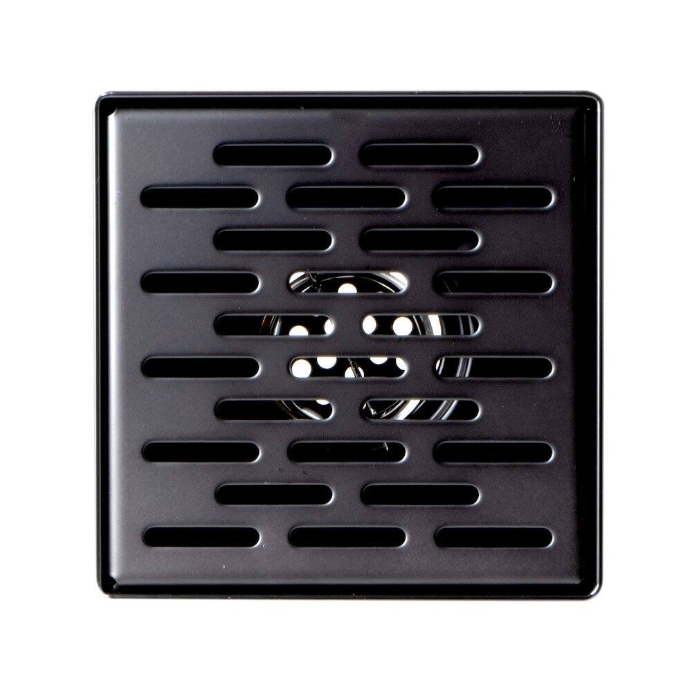 Back. Alfi - 5" x 5" Black Matte Square Stainless Steel Shower Drain with Groove Holes - Black.