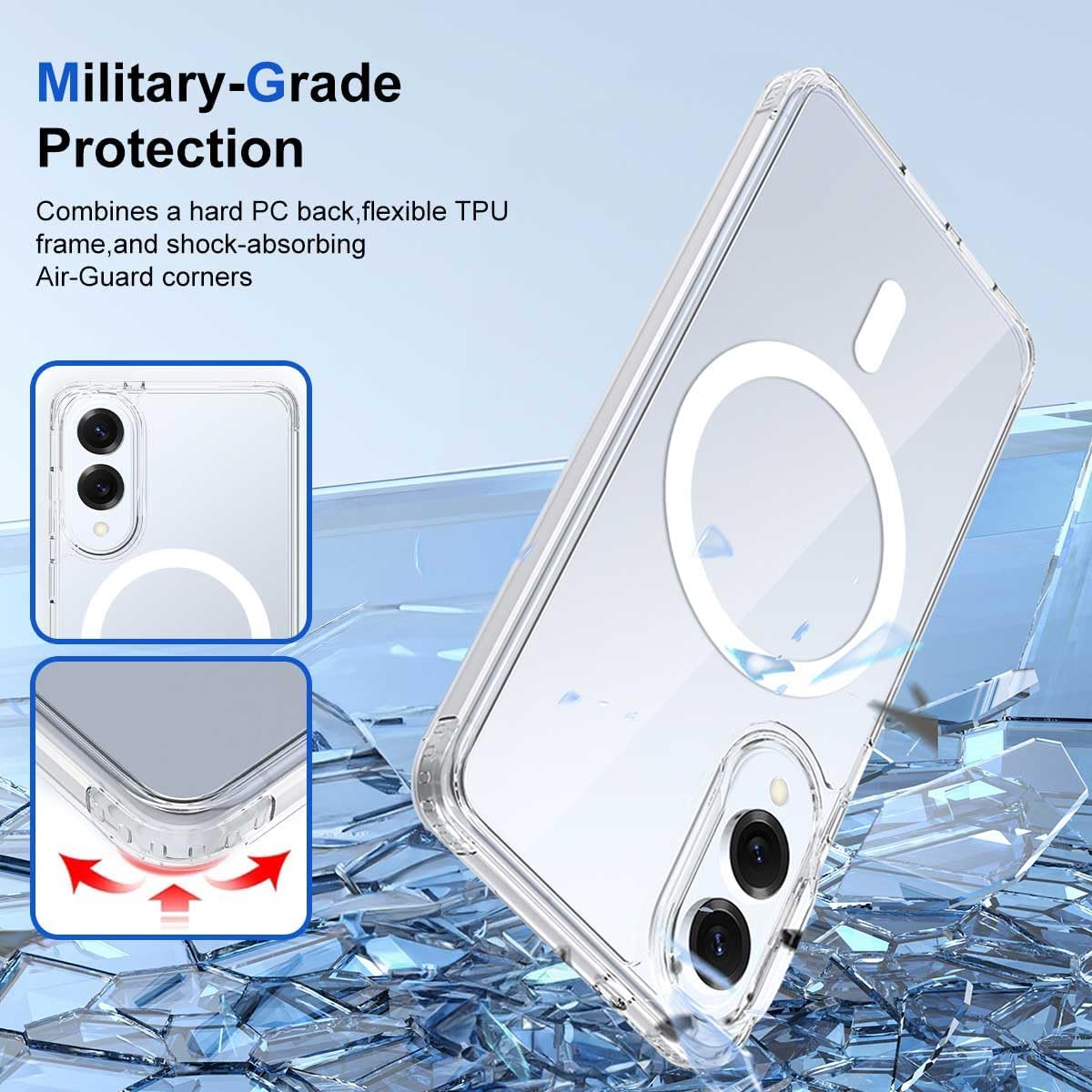 Military-Grade Protection  
Combines a hard PC back, flexible TPU frame, and shock-absorbing Air-Guard corners