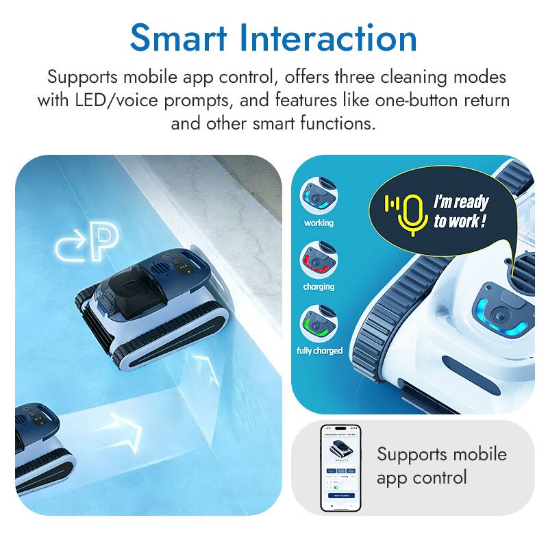 Smart Interaction

Supports mobile app control, offers three cleaning modes with LED/voice prompts, and features like one-button return and other smart functions.

CP working charging I'm ready to work! fully charged

Supports mobile app control