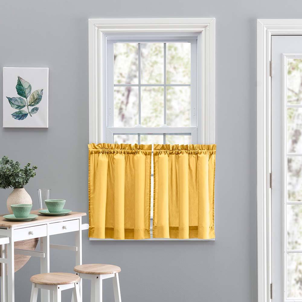Angle. Ellis Curtain - Ellis Stacey 1.5" Rod Pocket High Quality Fabric Solid Color Window Tailored Tier Pair 56"x45" Yellow - Yellow.