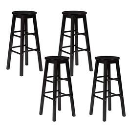 PJ Wood - Classic Round Seat 24 Inch Kitchen and Counter Stools, (4 Pack) - Black