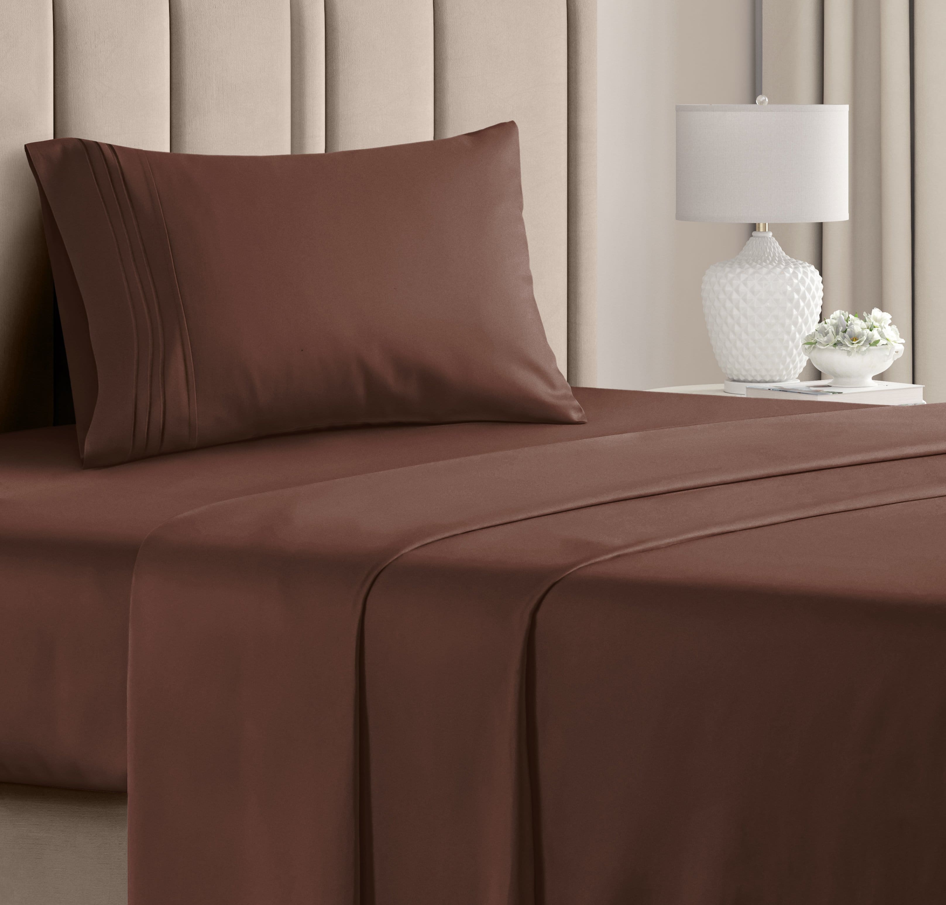 CGK Linens - Luxury Soft 4 Piece Solid Bed Sheet Set - Deep Pocket Fits 8"-16" Mattresses - Twin - Brown