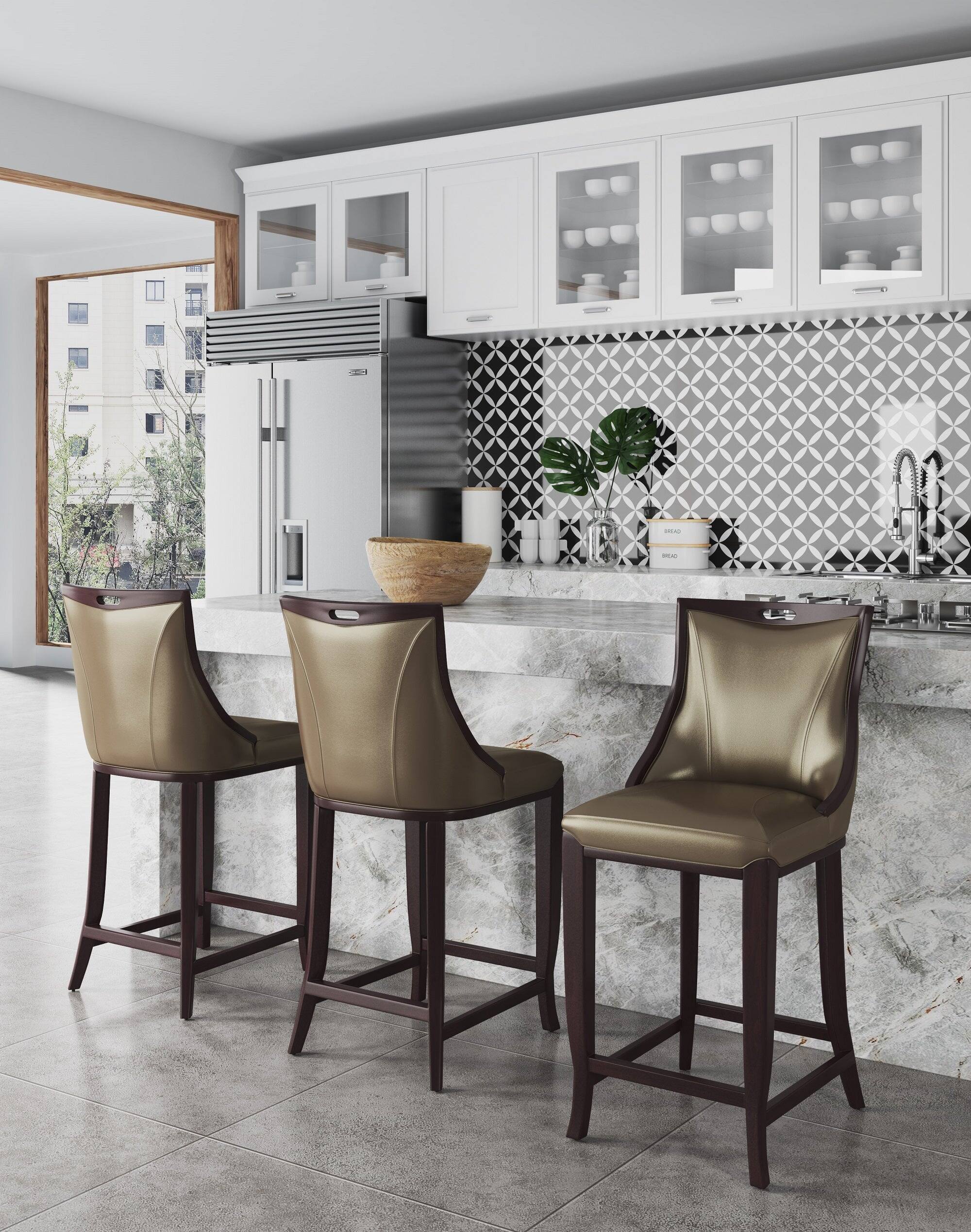 Angle. Manhattan Comfort - Emperor Traditional Wood Upholstered Barstool - Bronze.