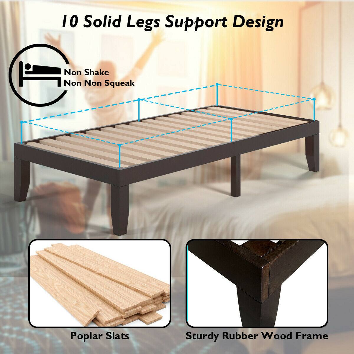 10 Solid Legs Support Design, Non Shake, Non Squeak, Poplar Slats, Sturdy Rubber Wood Frame