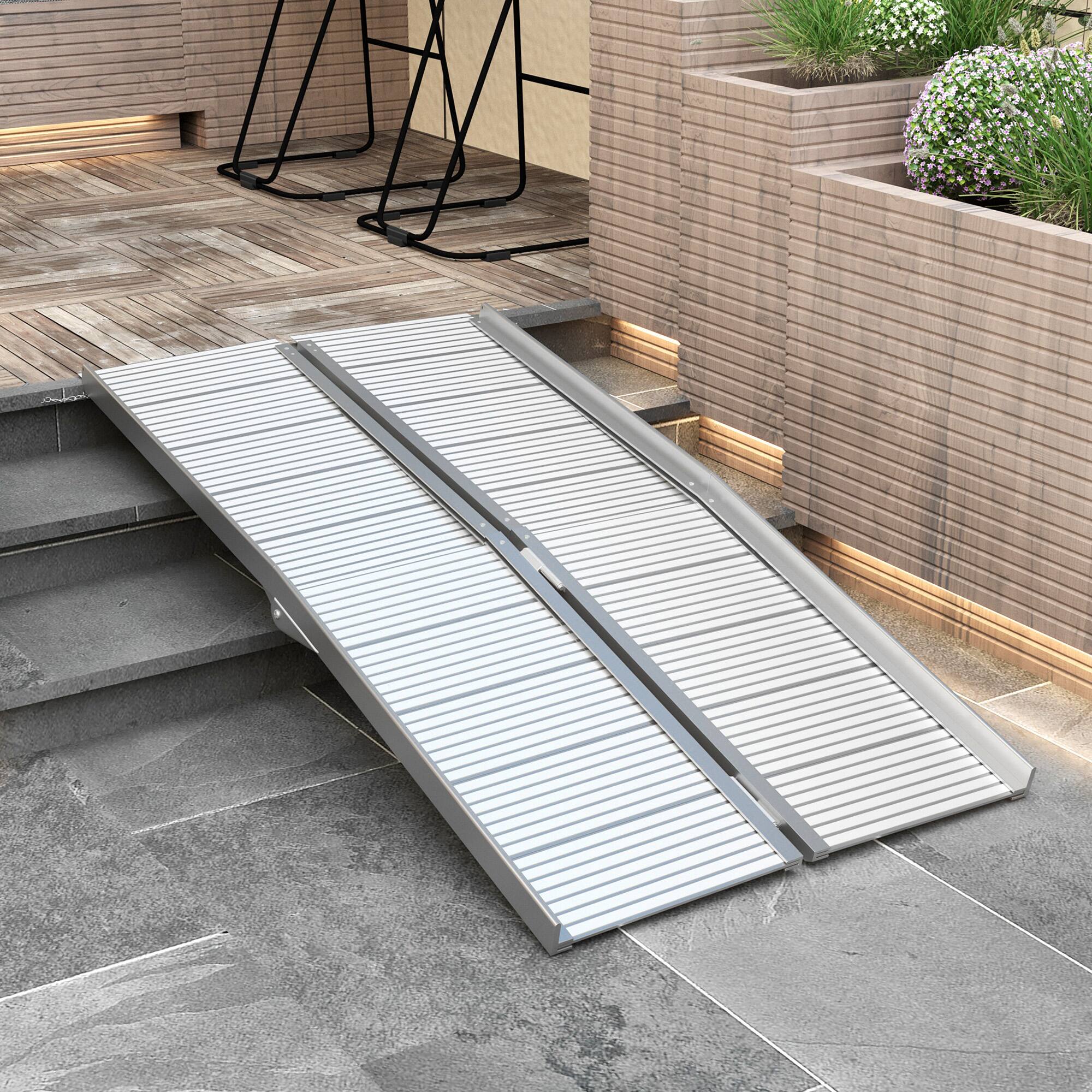 Alt View 1. Homcom - Foldable Handicap Ramp for Home, Steps, Doorways, Aluminum Portable Wheelchair Ramp - Silver.