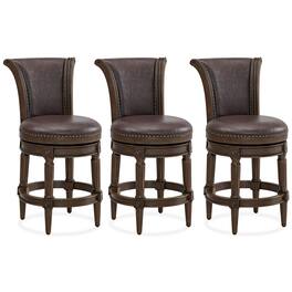 ROME + OAK - Runyan Counter Stool, Dark Walnut, Vintage Vegan Leather, Set of 3 - Brown