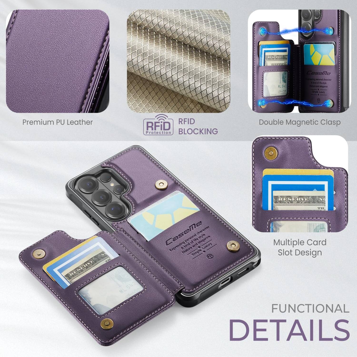 ML543

CaseMe personal dance: keal el h syle Nature ed eleganor Simple

Premium PU Leather

RFID Protection BLOCKING

Double Magnetic Clasp

CaseMe monal character style Expressing A kind of ag pue ologance Luxury Nature Simple

RESERVE AT TH Multiple Card Slot Design

FUNCTIONAL DETAILS
