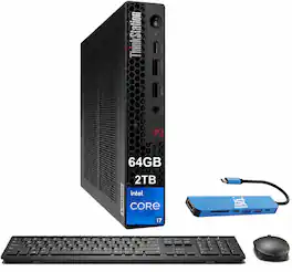 Lenovo - Upgraded - ThinkStation P3 Tiny Desktop - Intel Core i7-14700 with 64GB Memory - 2TB SSD - Keyboard - Mouse - WIFI - Win 11Pro - Black