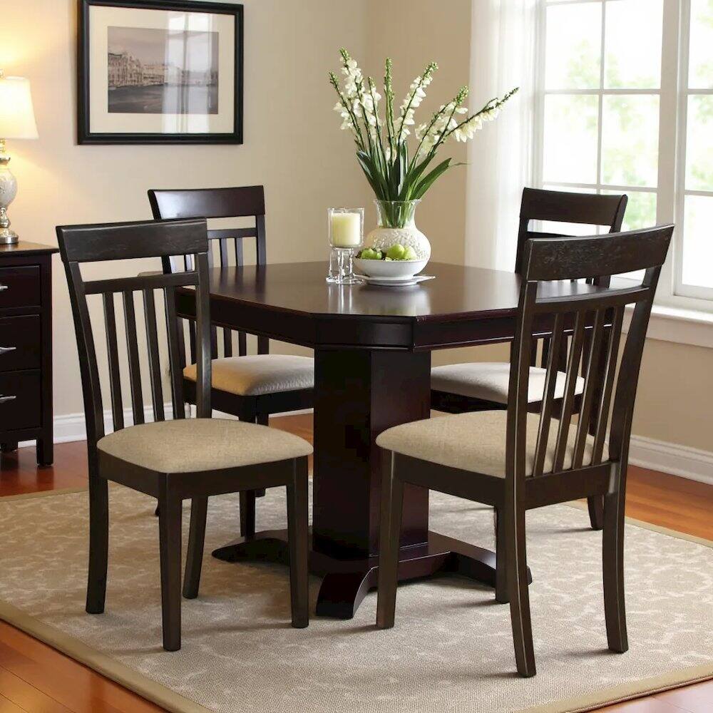 Angle. FurniFact - Elegant Slat Back Dining Chairs – Wooden Kitchen Chairs - Cappuccino.