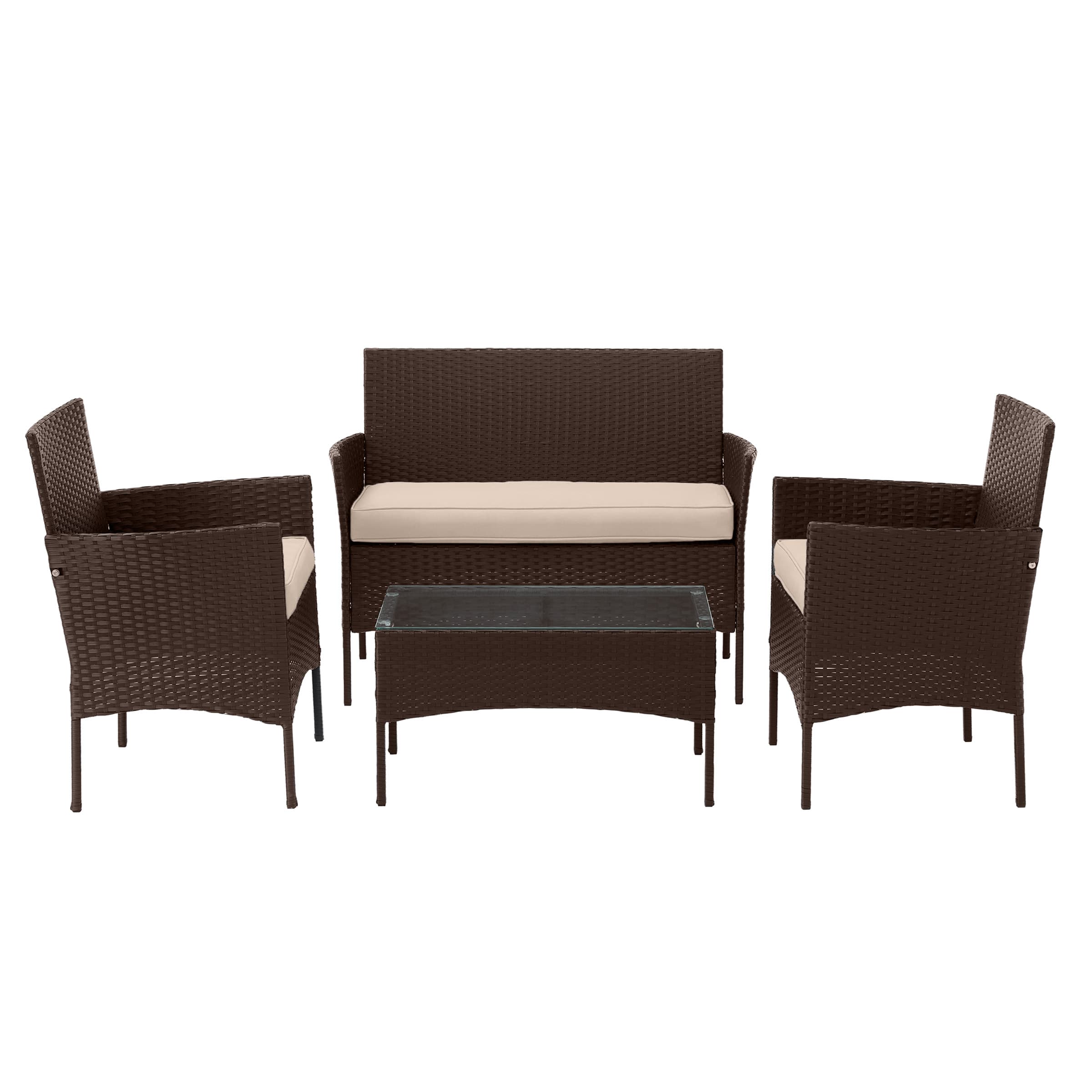 Lavish Home - 4PC Rattan Patio Furniture Set - Brown