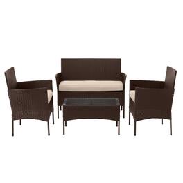 Lavish Home - 4PC Rattan Patio Furniture Set - Brown