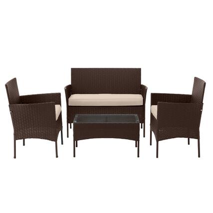 Front. Lavish Home - 4PC Rattan Patio Furniture Set - Brown.