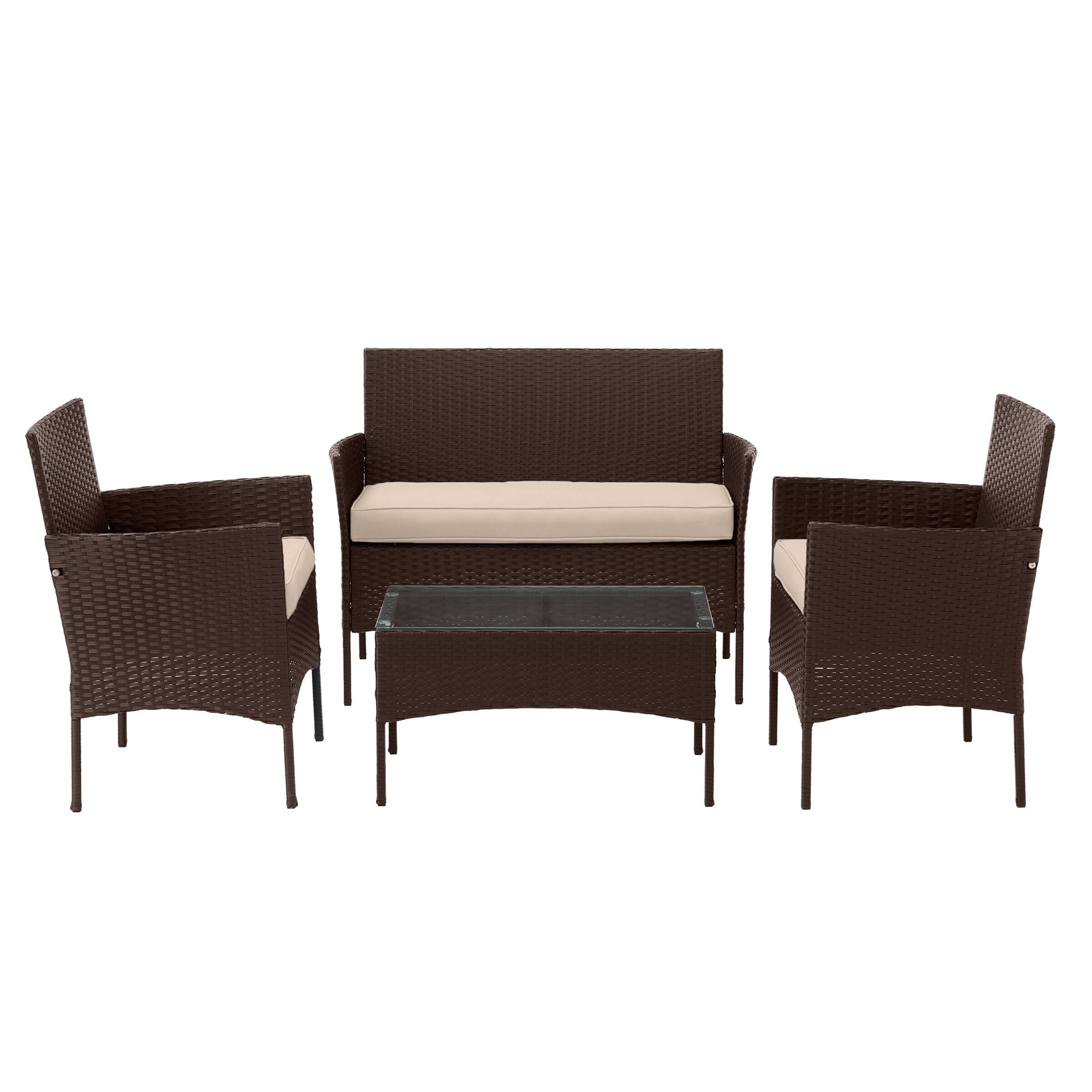 Front. Lavish Home - 4PC Rattan Patio Furniture Set - Brown.