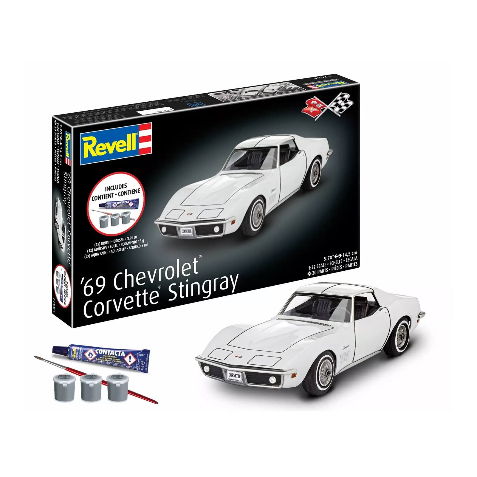 COMP Revell Revell PARTES 69. INCLUDES CONTIENT CONTIENE CONTANCIA Chevrolet CEPRUO KING BROSSE PEGAMENTO 13g Corvette (x1) COOSE AGRILICO ml (tx) ADHESNE AQUARESSE AQUA PAINT (3x) 69 Chevrolet Stingray Corvette CONTACTA Famil CARC Milk ProdakAjun ! ... CONNETTE

VEGLEY Revell 14,5 cm 5.70 H ESCALA SCALE CHELLE PARTES 1:32 PICES 4 20 PARTS