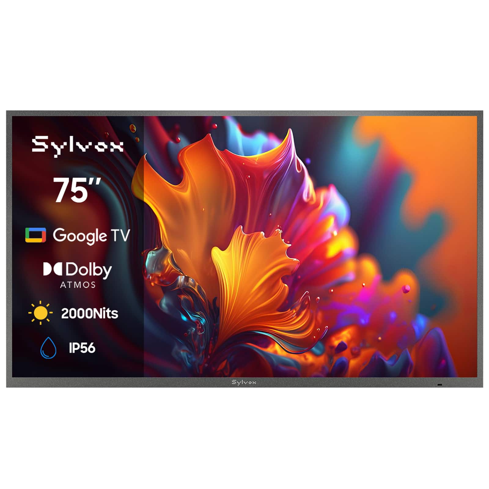 Sylvox - 75" Class Outdoor QLED TV, Pool Pro QLED 3.0, 4K, Full Sun, 2000 Nits, IP56 Waterproof, Google TV, Dolby Atmos