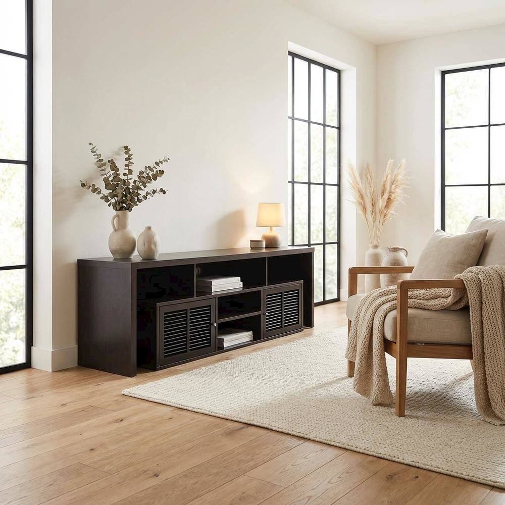 Alt View 2. FurniFact - Espresso TV Stand with Bamboo Door and Melamine Veneer Finish for Flat Screens - Gray.