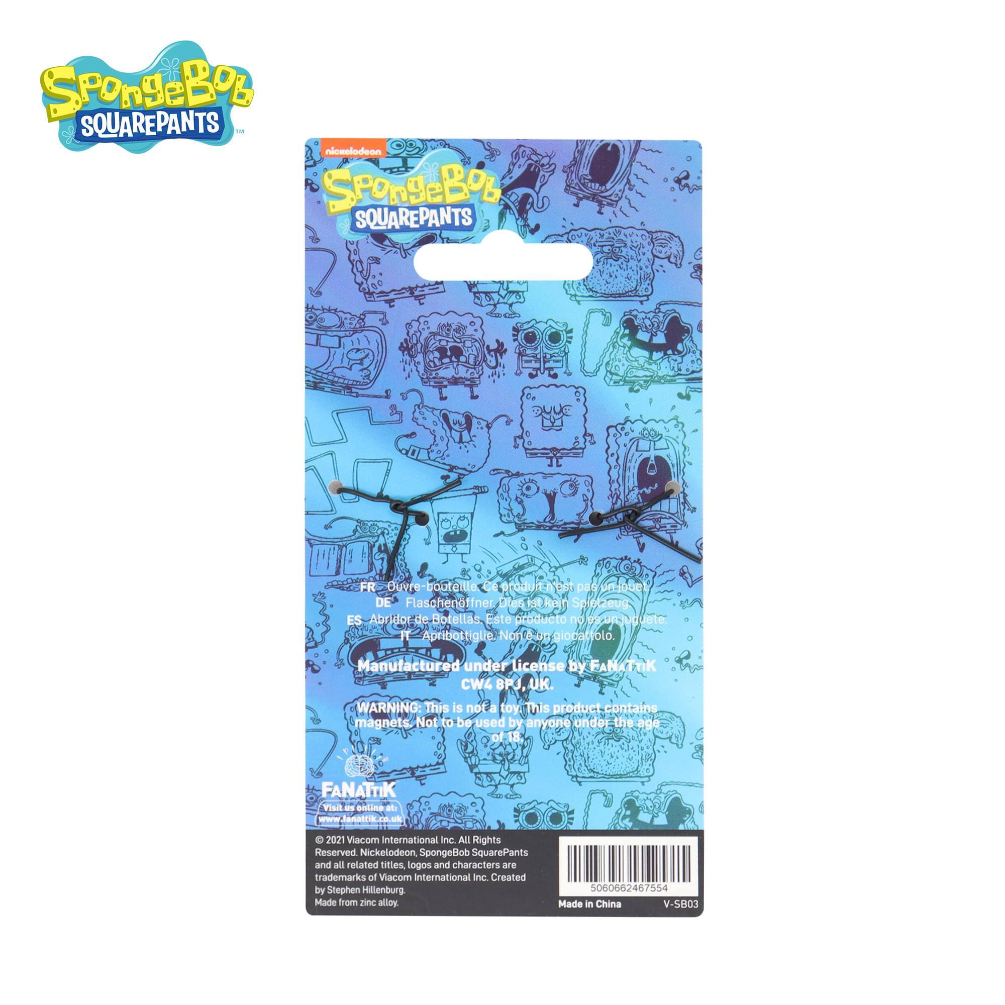 SpongeBob SQUAREPANTS - d SPonSeBob SQUAREPANTS FR Buvro bouteille DE produn 11281 pas 300En n DE Flaschenoffner Oter i kein Spoczeug ES Abnidor de Botellas Este producto no porogues IT Apritiostigle None H giocattolo. Manufactured under license by FANKTTIK CW4 BPJ, UK. WARNING This is nota toy tuls product contains magnets Not to be used by anyone under the age of 18 FANATTK Visi - enlins al Ww Jatattik.co e 2021 Viacom international inc All Rights Reserved Nickelodeon SpongeBob SquarePants and a related titles logos and characters are trademarks of Viacom International inc. Created by Stephen Millenburg Made fram rinc allay 5060062467554 Made in China V-5B03