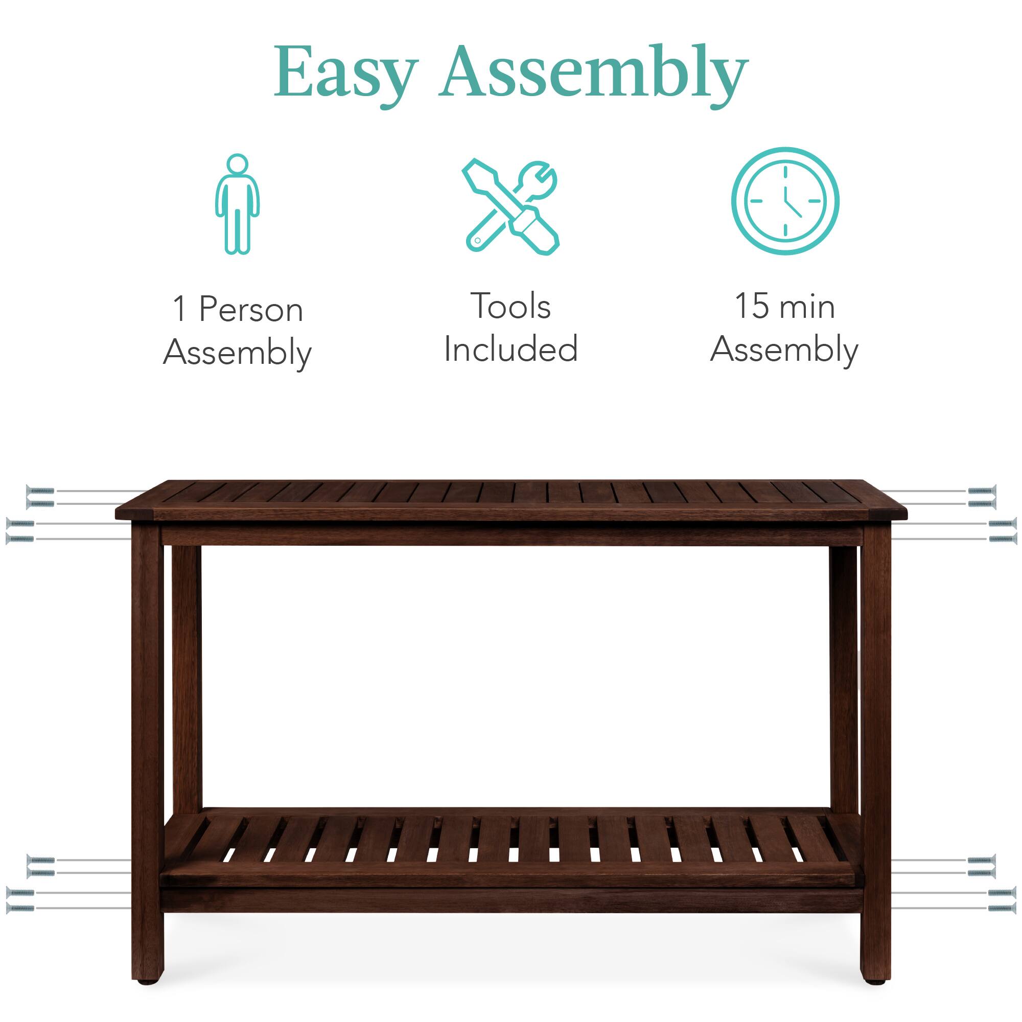 Easy Assembly

1 Person Assembly  
Tools Included  
15 min Assembly