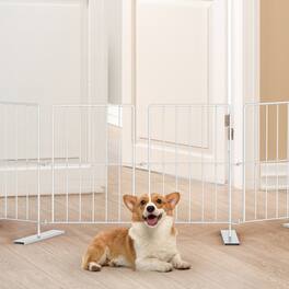 Oumilen - 4 Panels Expandable Metal Dog Gate, Freestanding Foldable Pet Barrier Fence for Small - White