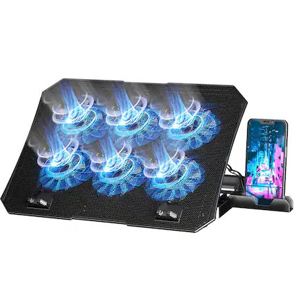 Front. HongFei - HongFei Laptop Cooling Pad for 12-15.6" Laptops, 6 Fans, Blue LED, Dual USB Ports, Adjustable Angles, Metal Mesh Surface - Blue.