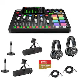 RODE - RODECaster Pro II Integrated Audio Production Studio Console Bundle with 2x SM7B Mic, 2x ATH-M50x Headphones, 2x