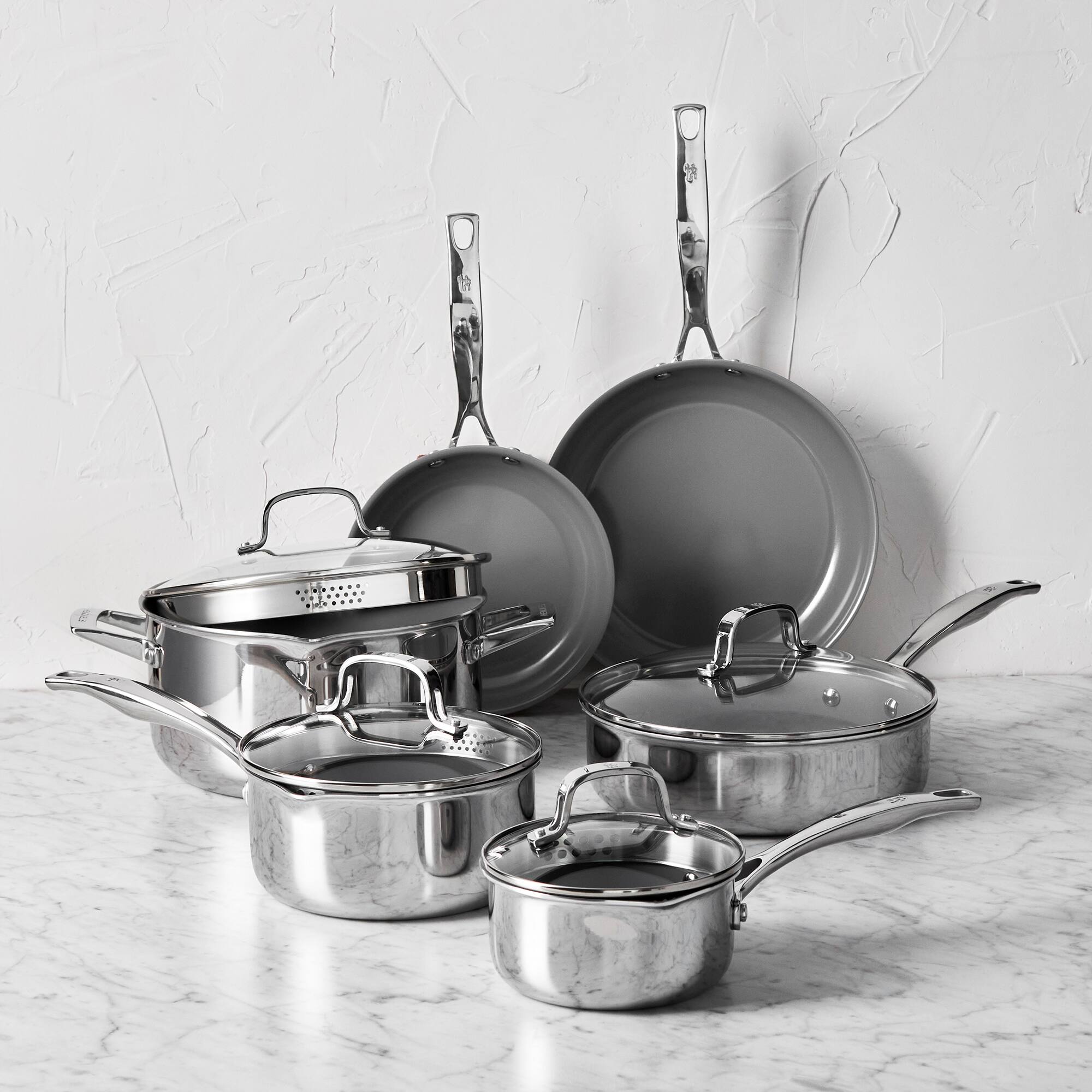 Alt View 3. Henckels - Henckels Clad H3 10-pc Stainless Steel Ceramic Nonstick Cookware Set - Stainless Steel.