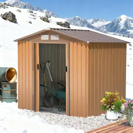 Front. TinyHomie - 7FT x 4FT Outdoor Storage Shed Garden Tool House with Foundation Kit Vents.