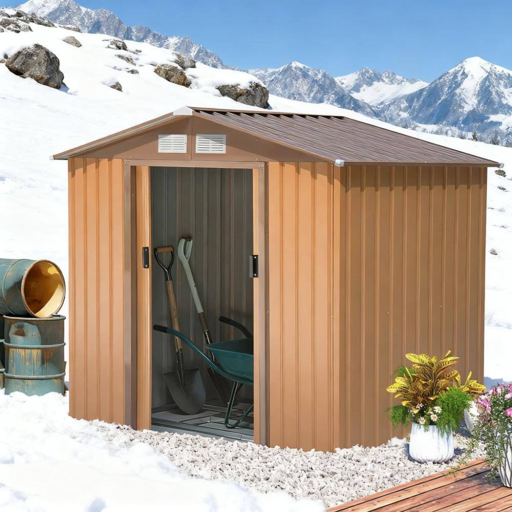 Front. TinyHomie - 7FT x 4FT Outdoor Storage Shed Garden Tool House with Foundation Kit Vents.