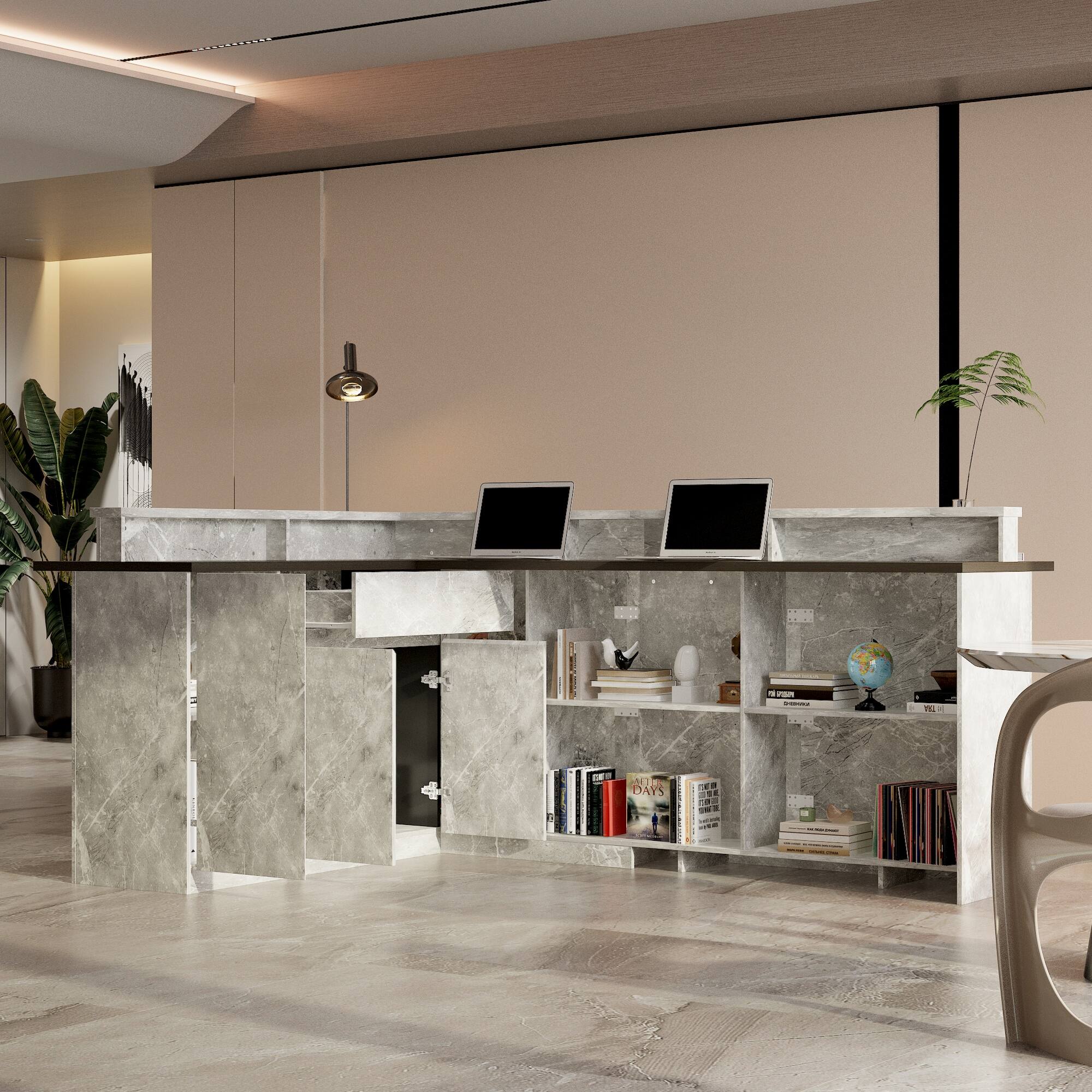 Alt View 7. Famapy - Famapy Modern Reception Desk: Marble - Look, LED - Lit & Organized Front Desk - Gray.