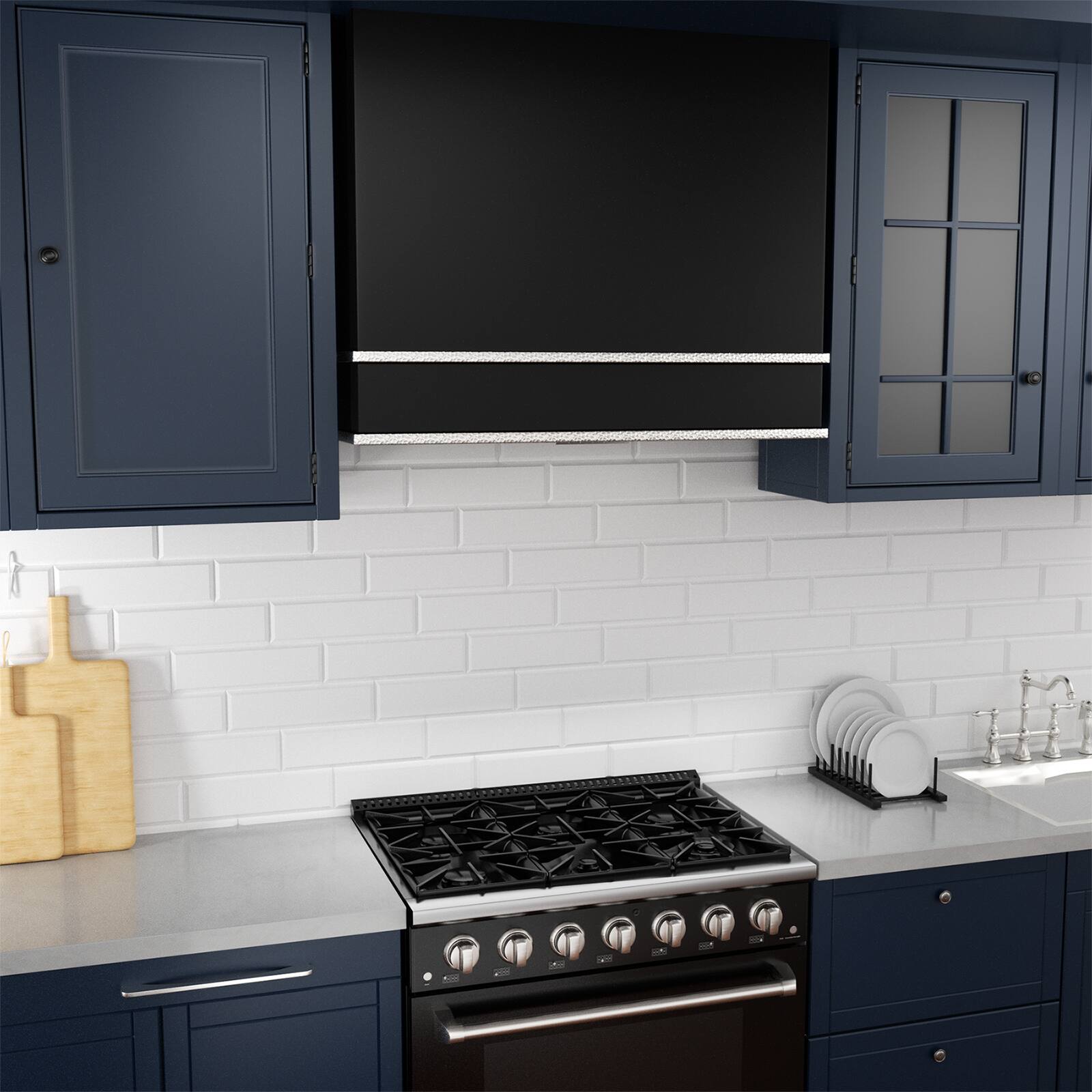 Alt View 4. Akicon - Akicon 36 in Stainless Steel Range Hood with Powerful Vent Motor, 600 CFM, 3 Speed, Wall Mount, in Black with Nickel - Black with Nickel.