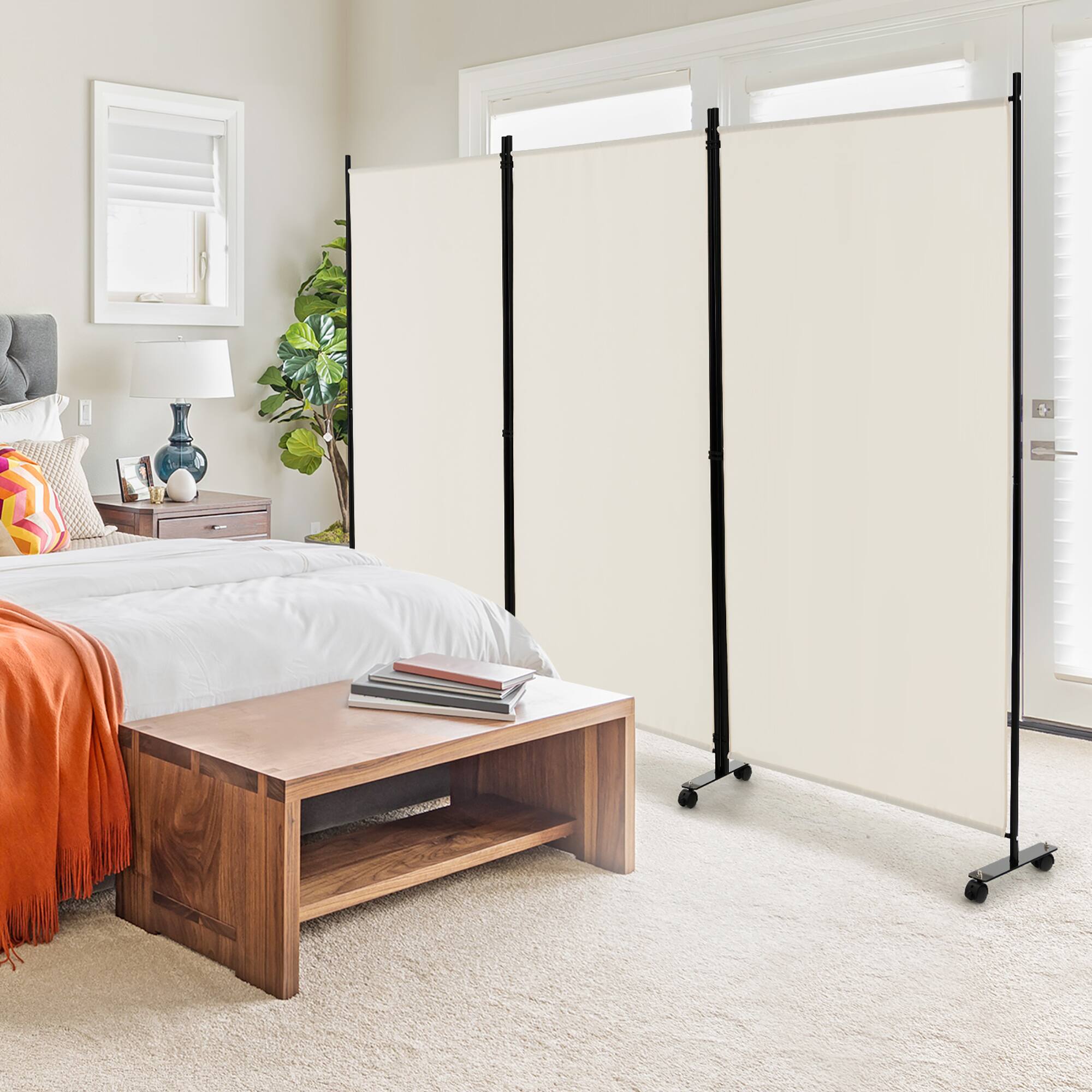 Alt View 3. Costway - Costway 3-Panel Folding Room Divider 6Ft Rolling Privacy Screen with Lockable Wheels - White.