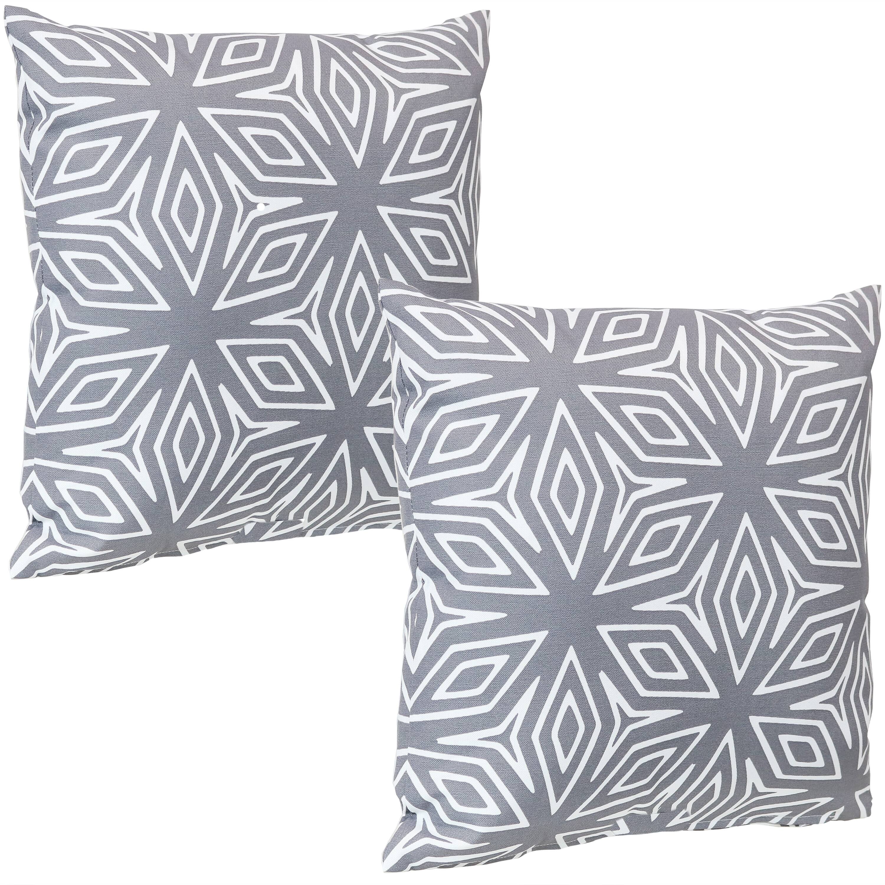 Front. Sunnydaze - Square Throw Pillow Cover - 17 in - Set of 2 - Gray Geometric.
