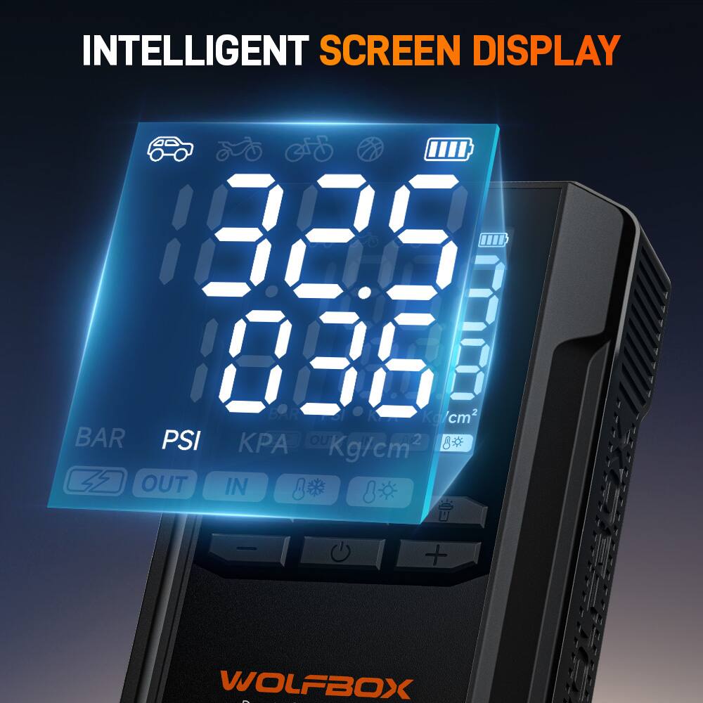 INTELLIGENT SCREEN DISPLAY

8.26
0.86

BAR PSI
KPA Kg/cm²

OUT IN

WOLFBOX