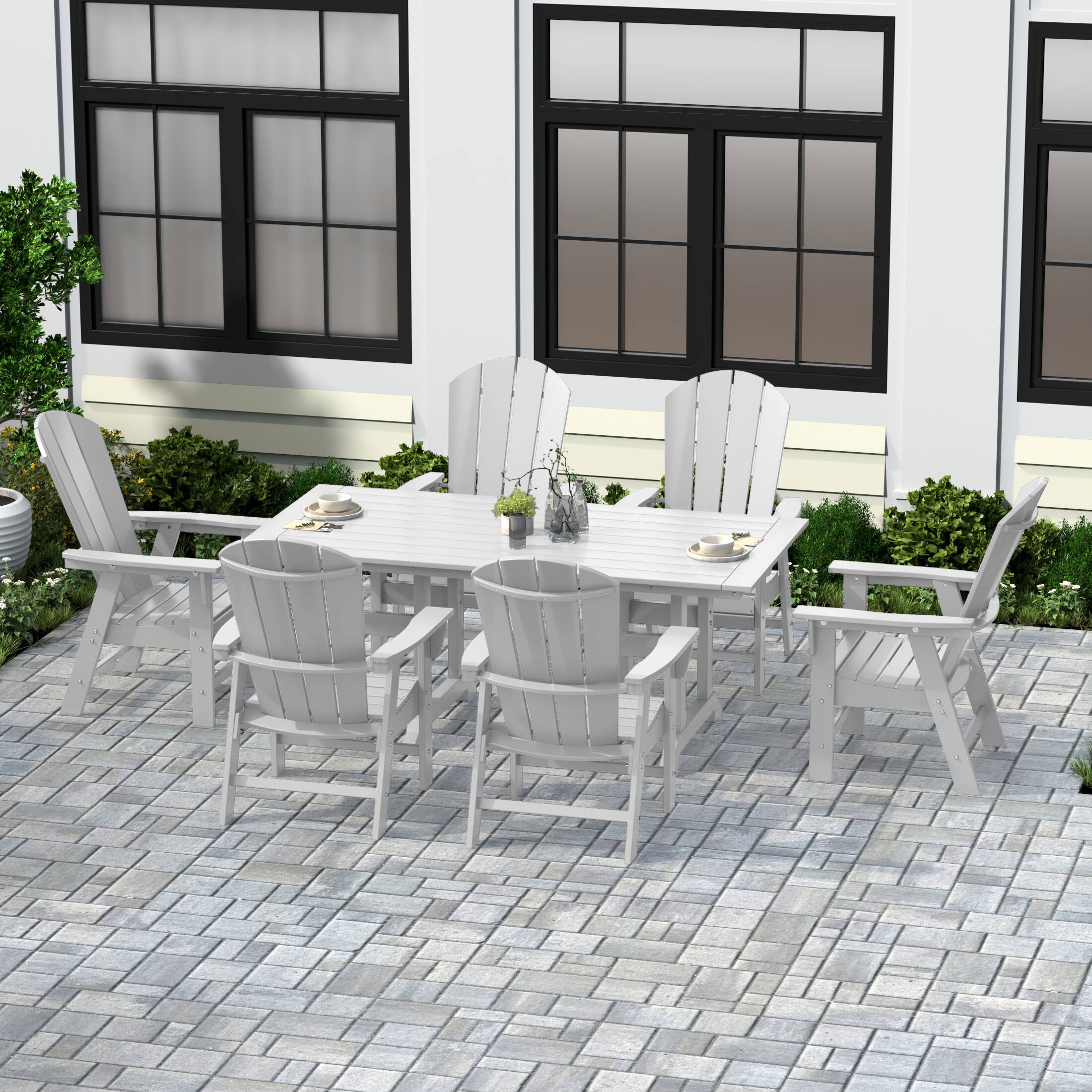 Angle. WestinTrends - WestinTrends Malibu 7 Piece Outdoor Patio Dining Table and Adirondack Armchair Set - White.