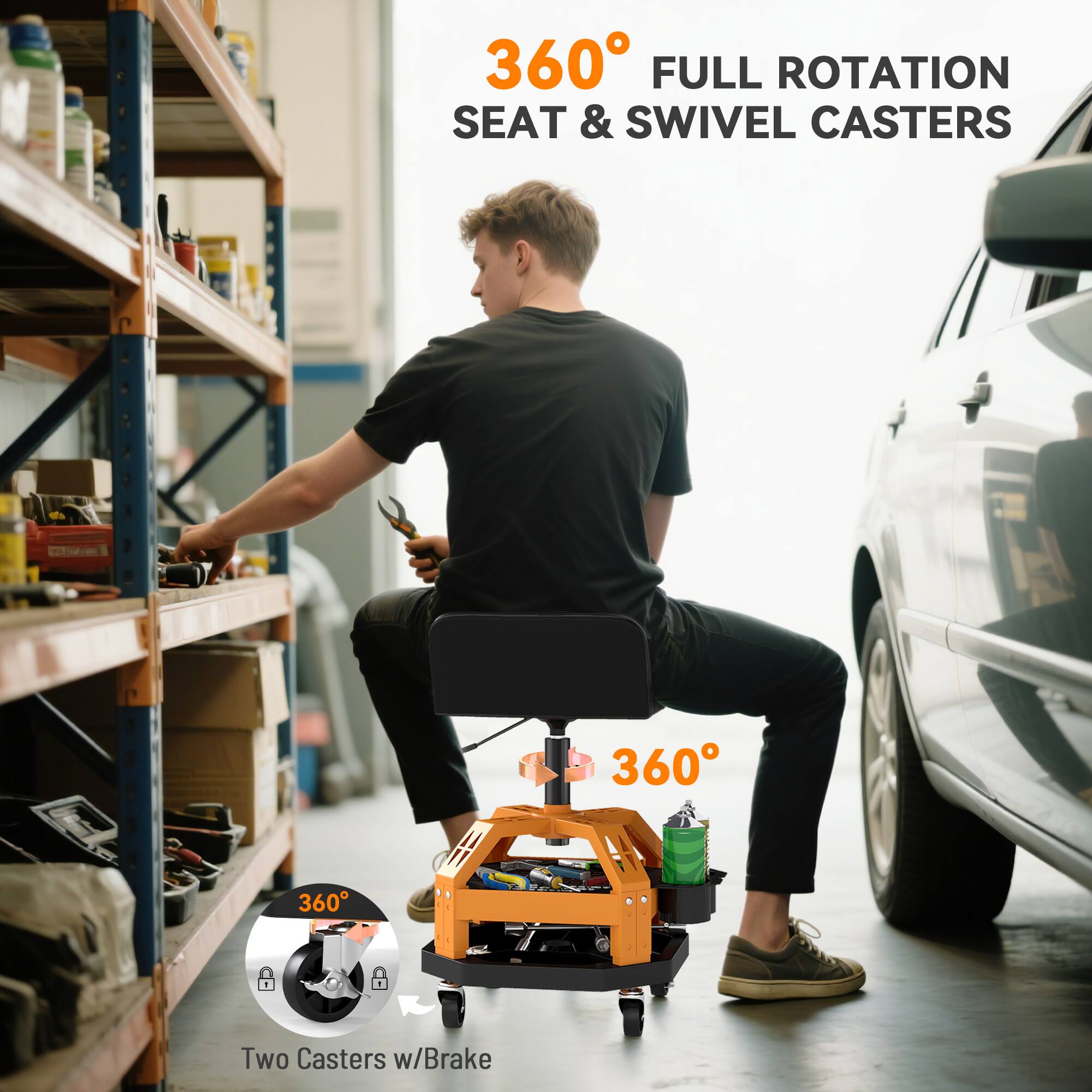 Homcom Creeper Garage Stool, 300 LBS Capacity Mechanic Stool with