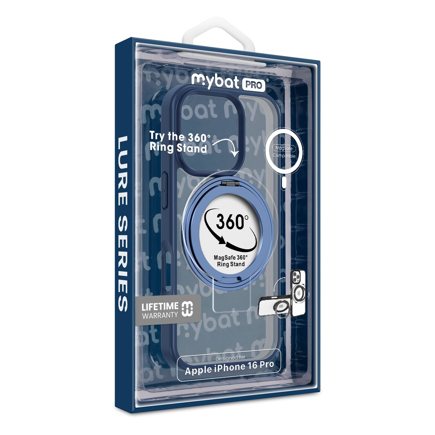 mybat PRO  
LURE SERIES  

Try the 360° Ring Stand  

360°  
MagSafe 360° Ring Stand  

LIFETIME WARRANTY  

Designed for Apple iPhone 16 Pro  

Magsafe Compatible