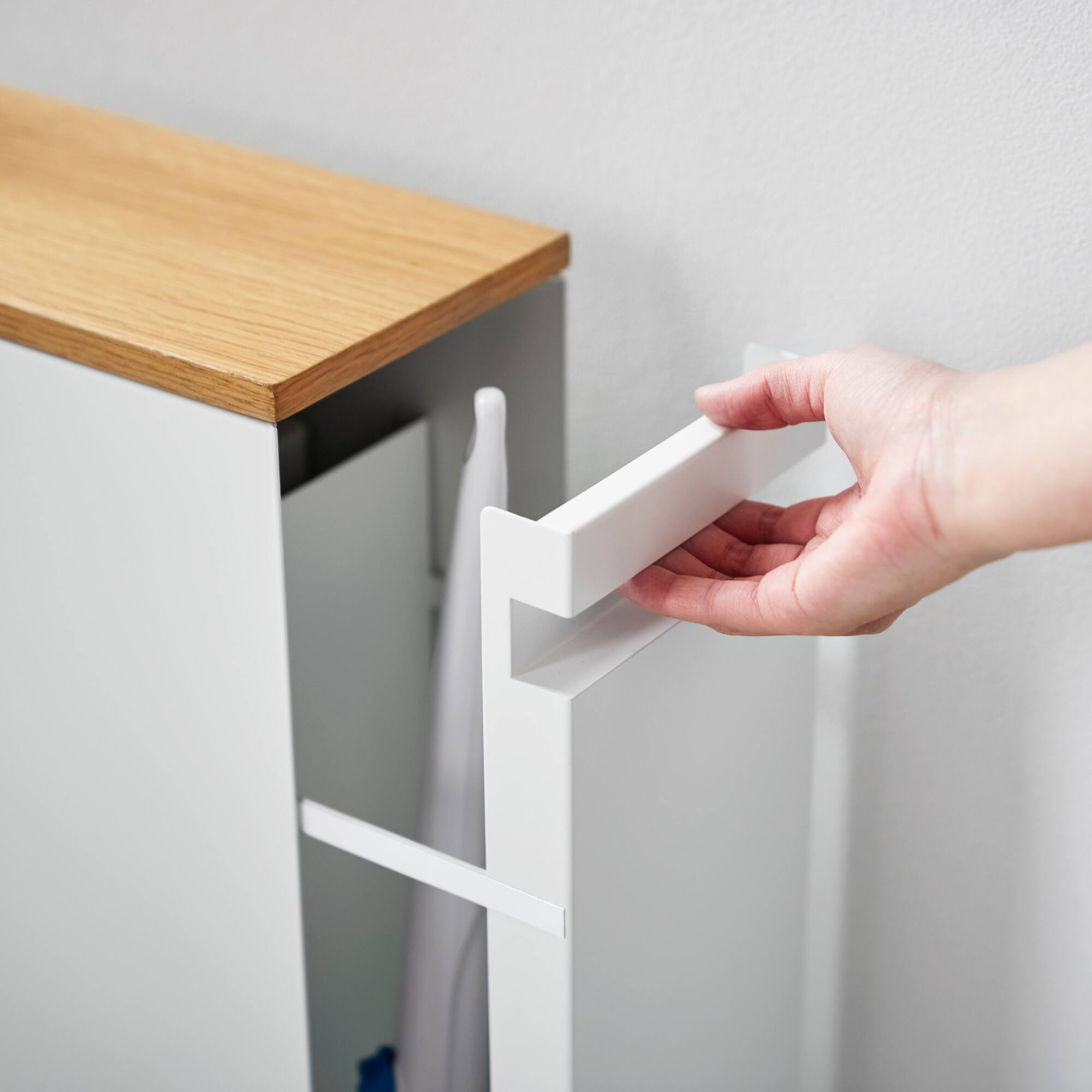 Angle. Yamazaki Home - Pull-Out Bathroom Storage Cabinet - Steel + Wood - White.