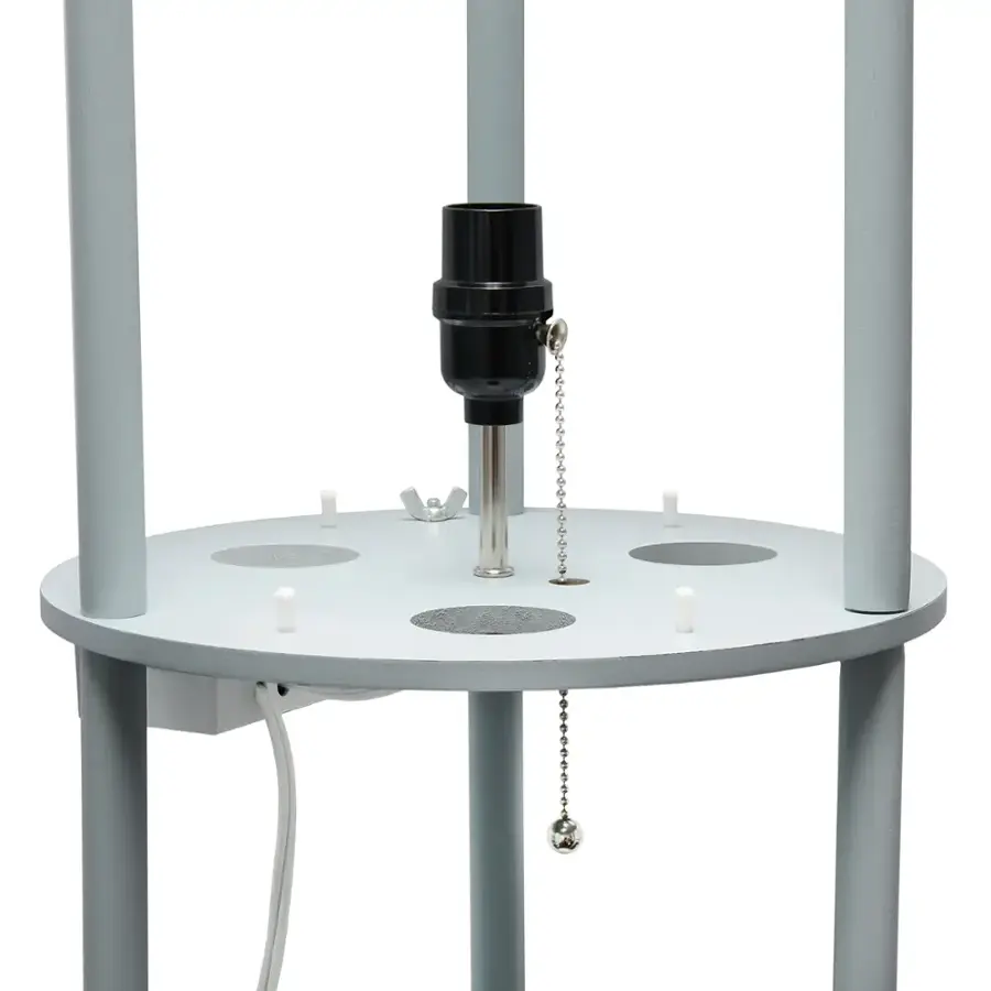 Alt View 19. Simple Designs - Round Etagere Storage Floor Lamp with 2 USB, 1 Outlet - Gray.