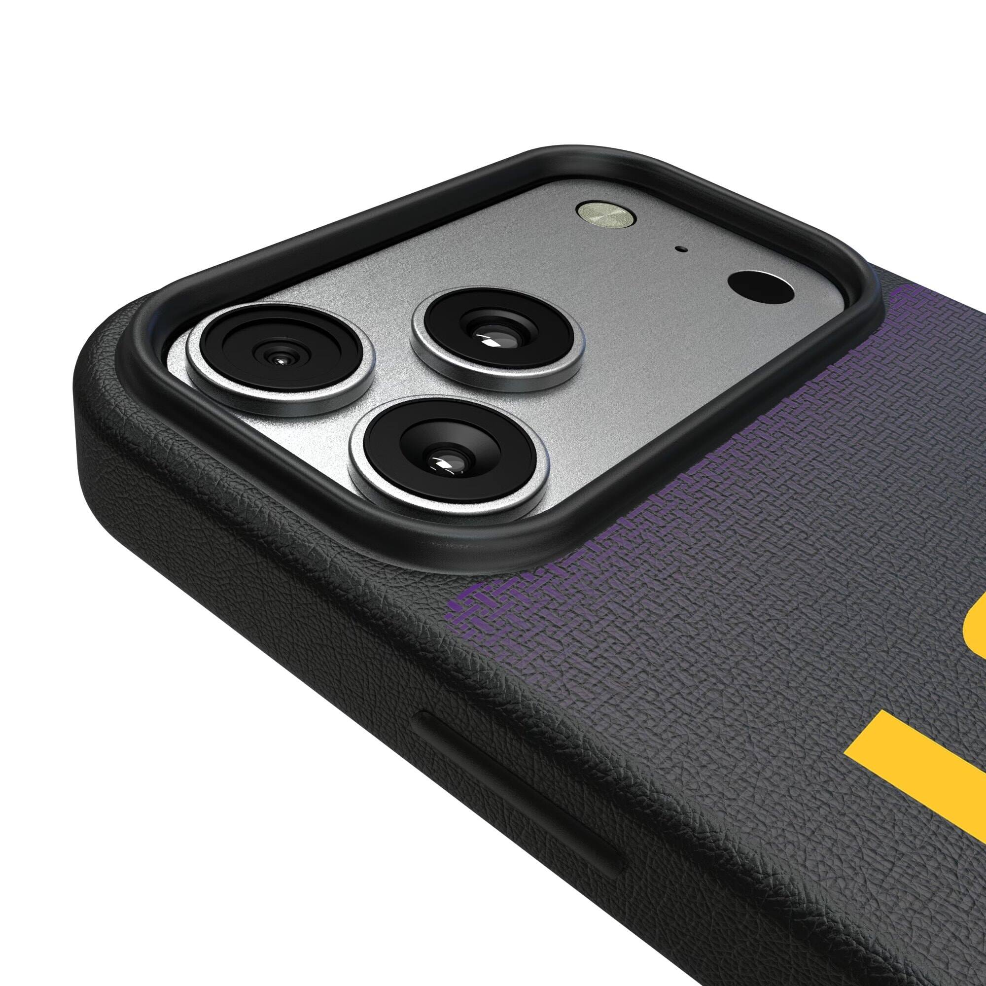 Alt View 2. Keyscaper - LSU Tigers Linen Logo iPhone Magnetic Bump Case - 15 Pro - Black.